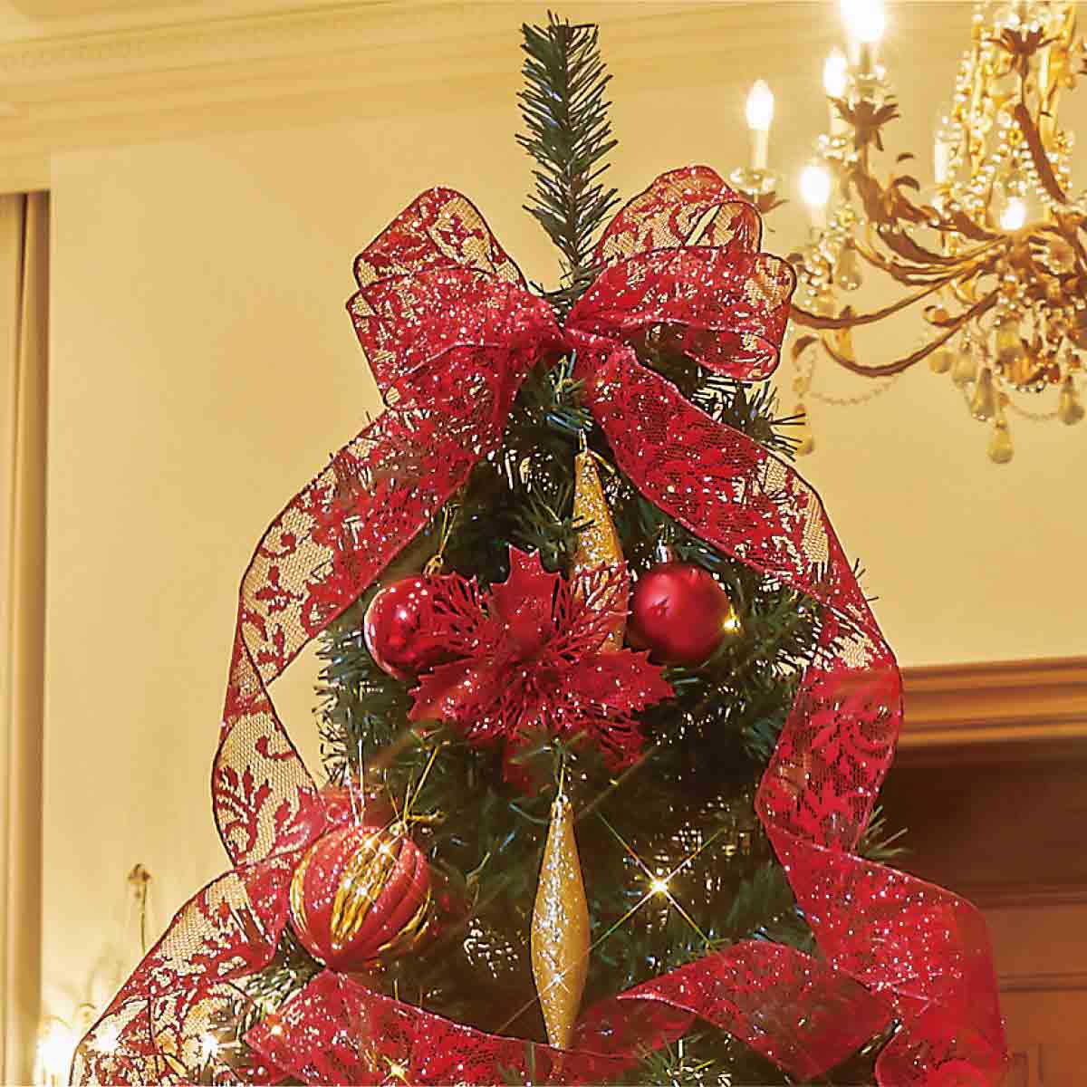 ★58-12-1-3 木製ベースクリスマスツリーセット レッド高さ210×幅112cm