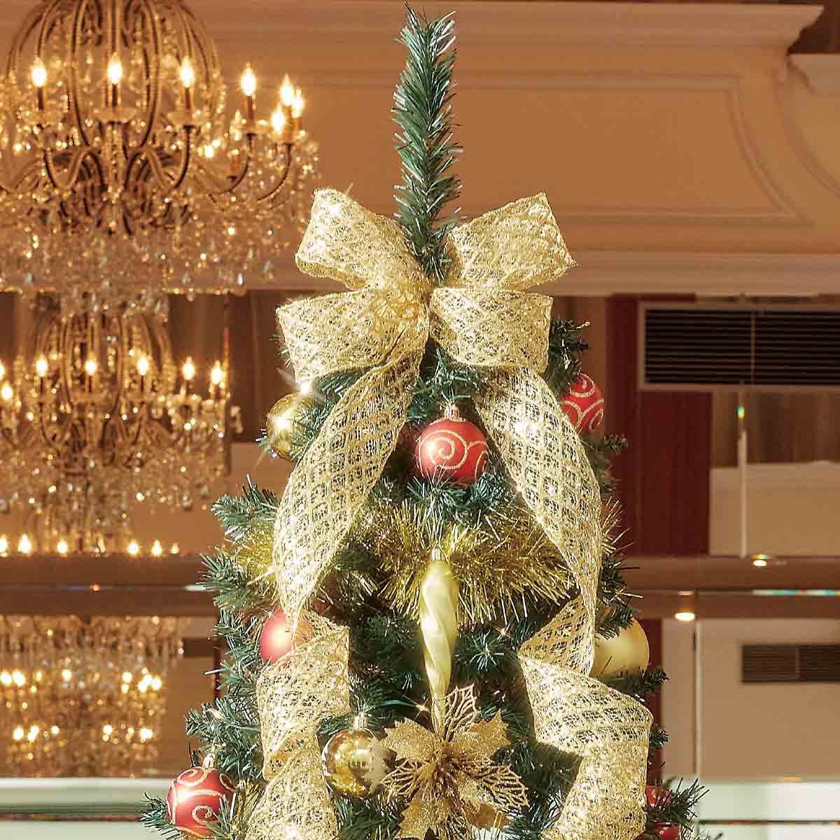 ★58-12-2-1 木製ベースクリスマスツリーセット ゴールド高さ150×幅82cm