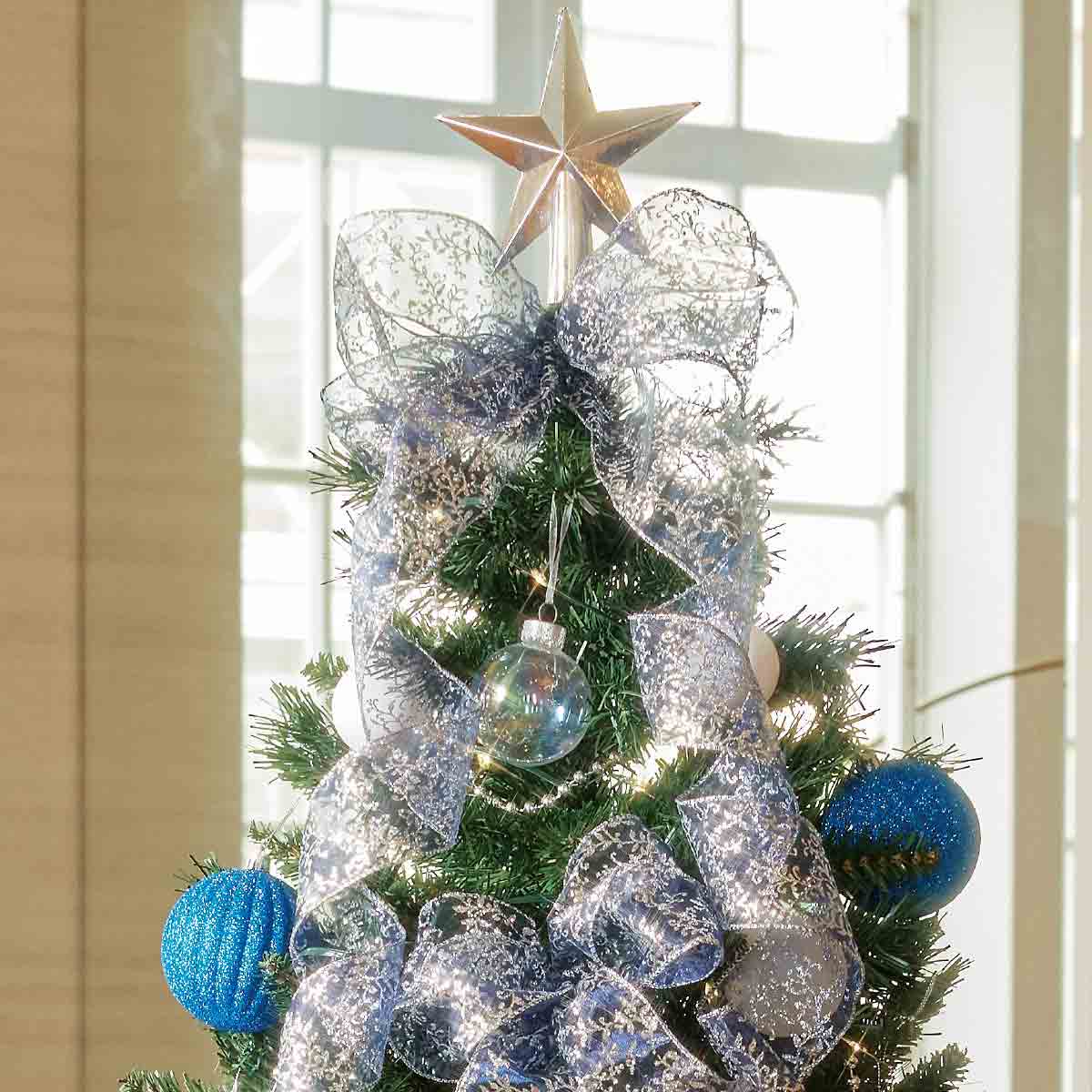★58-14-1-3 ウッドポットクリスマスツリーセット ブルーシルバー高さ210×幅112cm