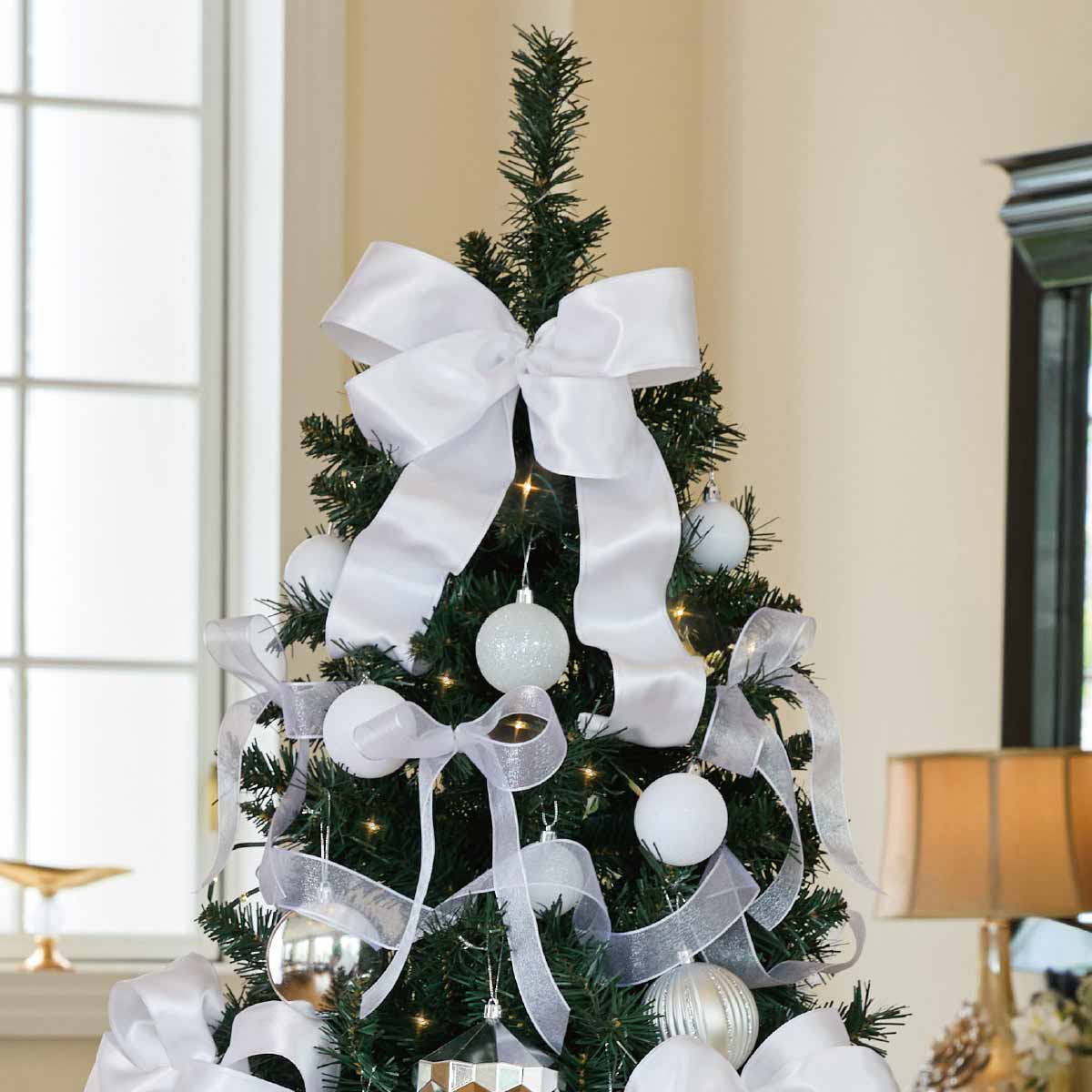 ★58-14-3-3 ウッドポットクリスマスツリーセット ホワイト高さ210×幅112cm