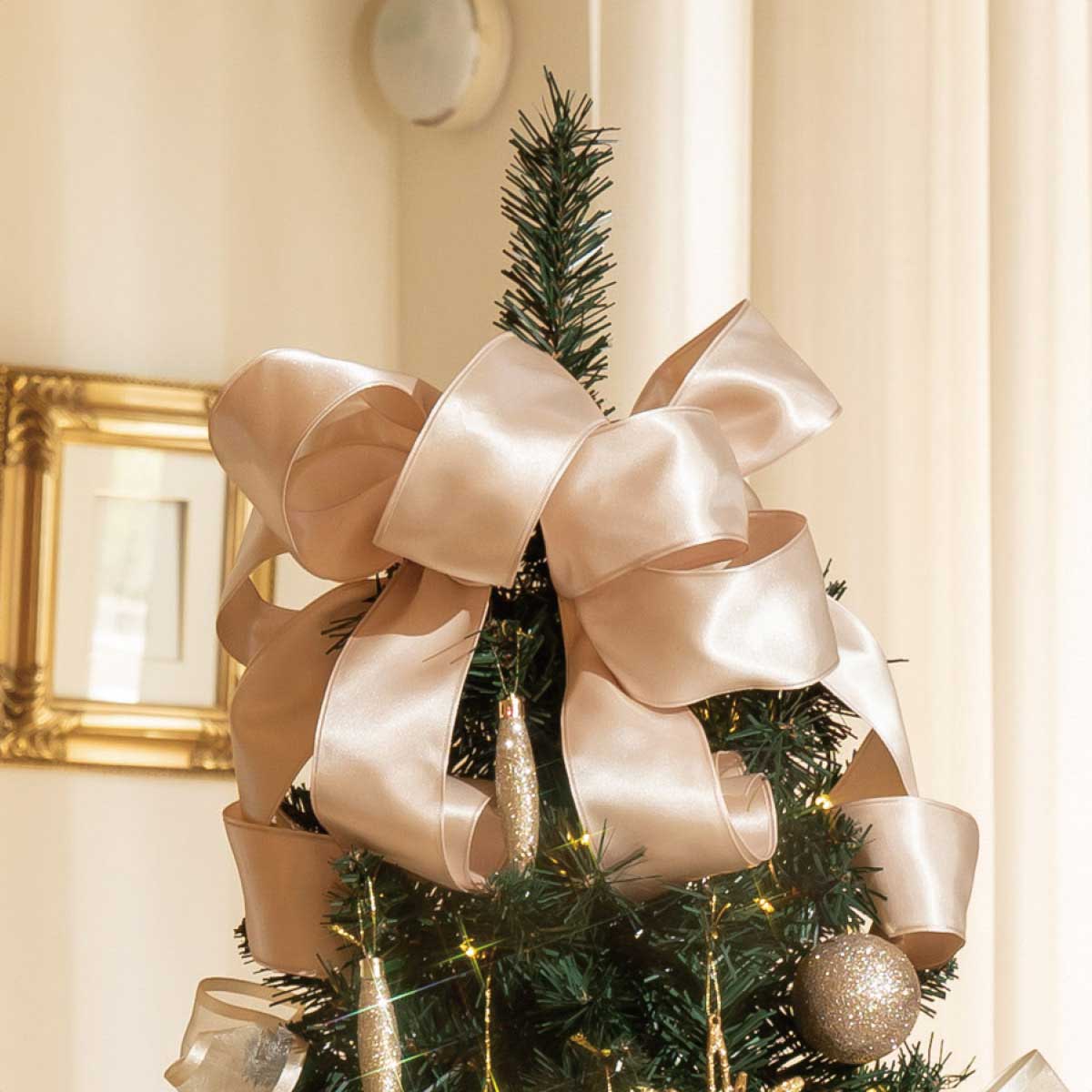 ★58-15-1-3 木製ベース スリムクリスマスツリーセット ゴールド高さ210×幅86cm