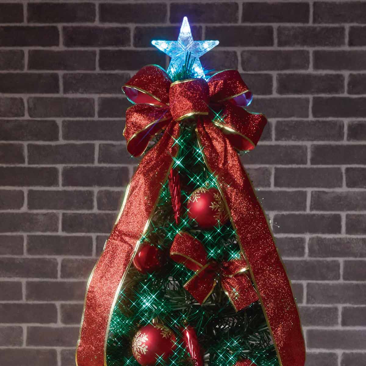 ★58-21-4-3 デコレーションファイバークリスマスツリーセット レッド高さ210×幅100cm