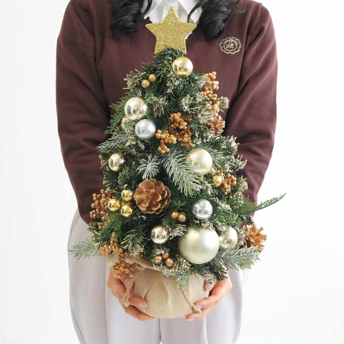 ★58-43-2-3 デコレーション卓上ミニツリー ゴールド