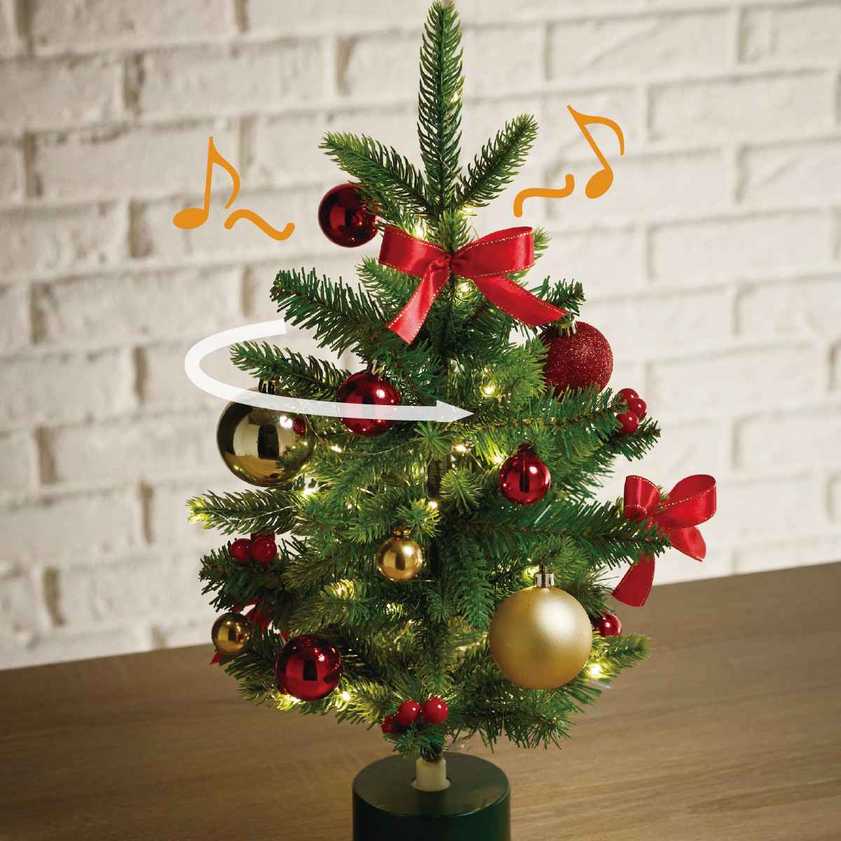 ★58-44-1-1 LED回転クリスマスツリー レッド53cm