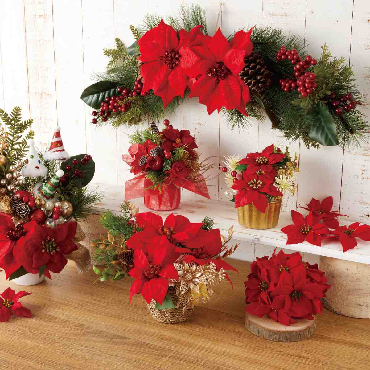 ★58-53-3-1 ポインセチア造花スワッグ30cm