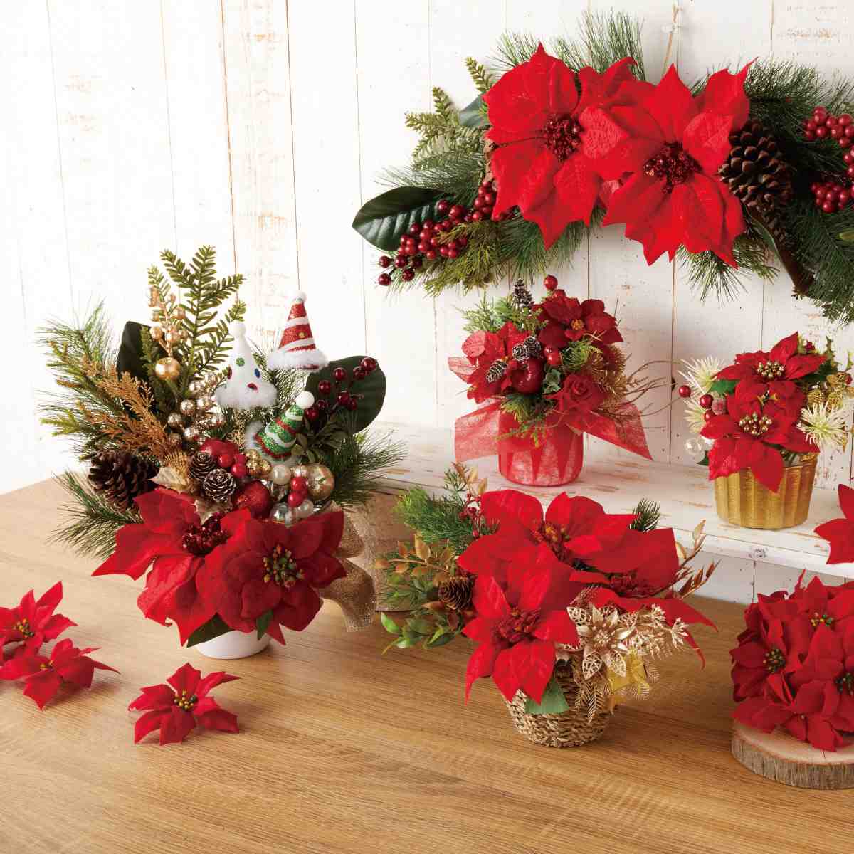 ★58-53-4-1 ポインセチア造花アレンジ高さ42cm