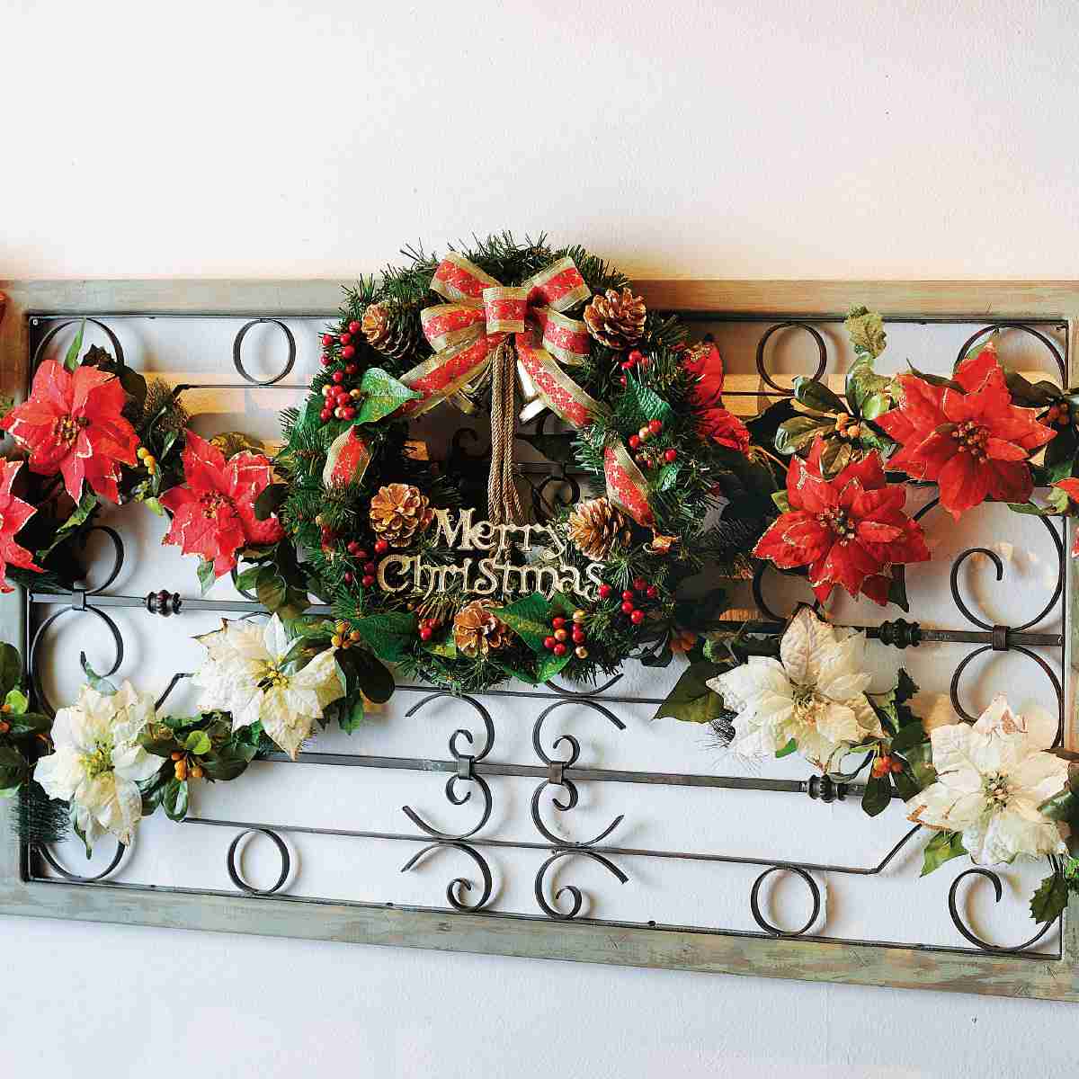 ★58-54-1-1 ポインセチアヒイラギ造花ガーランドレッド