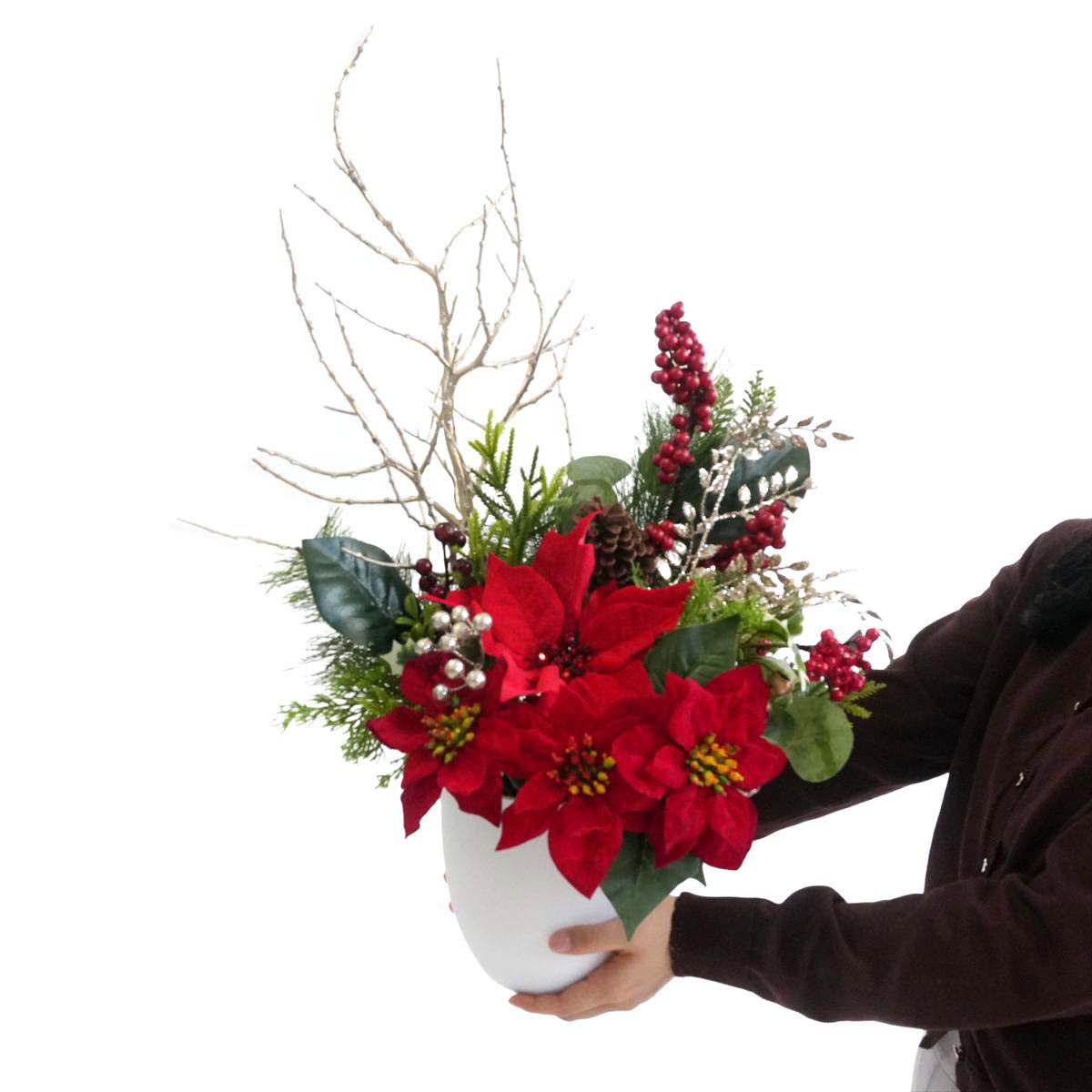 ★58-54-4-1 クラシカルポインセチア造花アレンジ高さ72cm