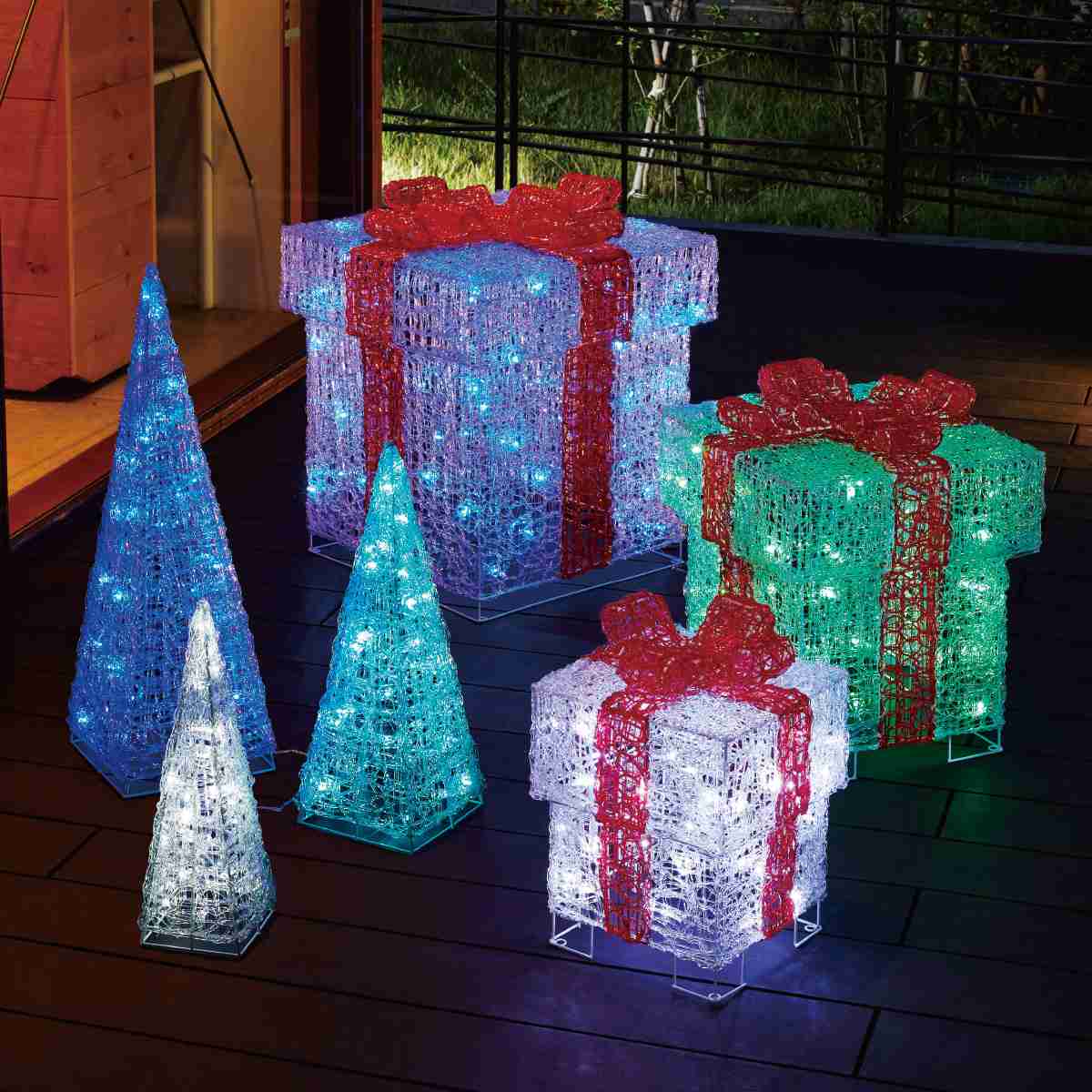 ★58-78-3-2 LED 3連クリスタルクリスマスツリー(ゴールドグラデーション)