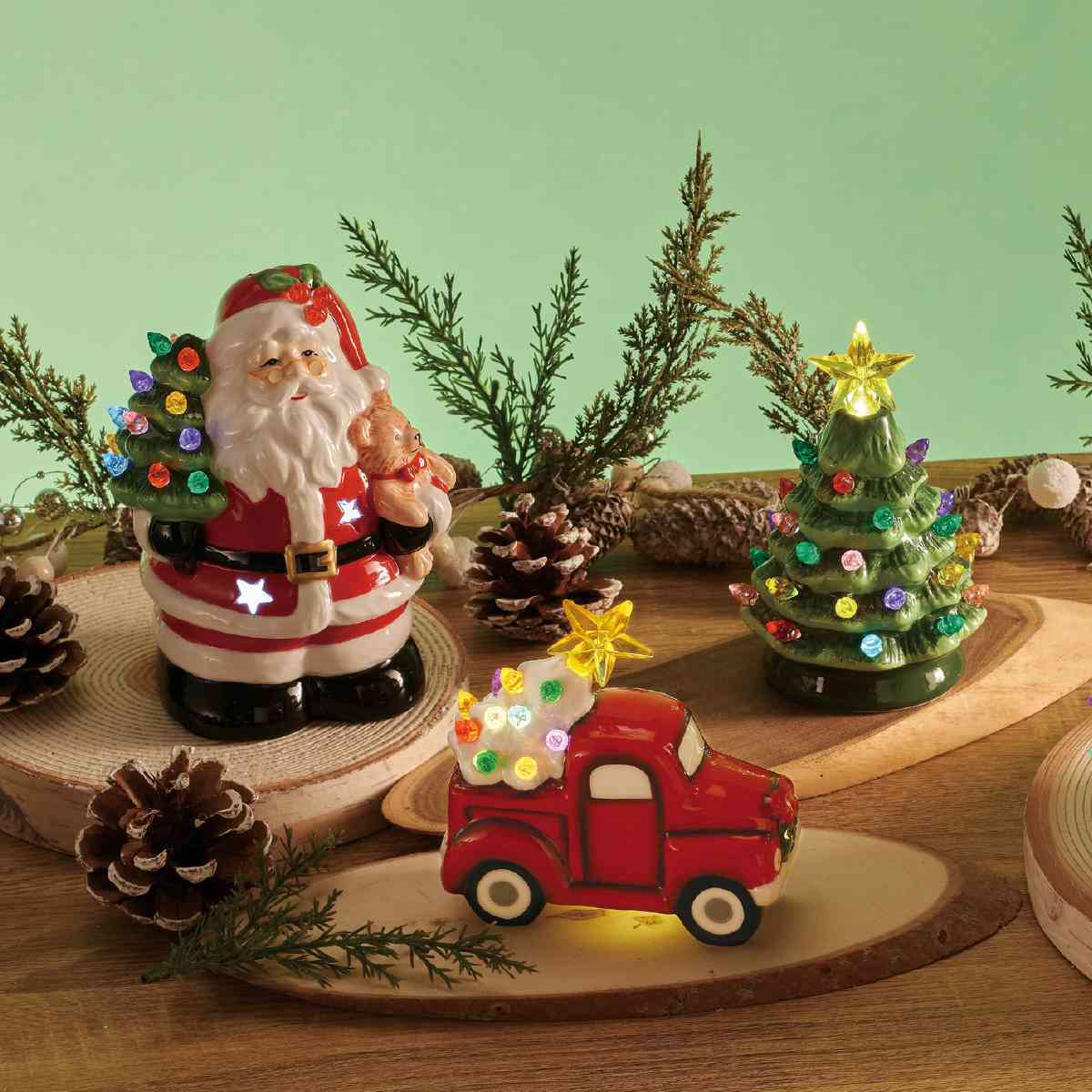 ★58-96-7-1 LEDセラミックスタンド クリスマスツリー幅10×高さ18cm