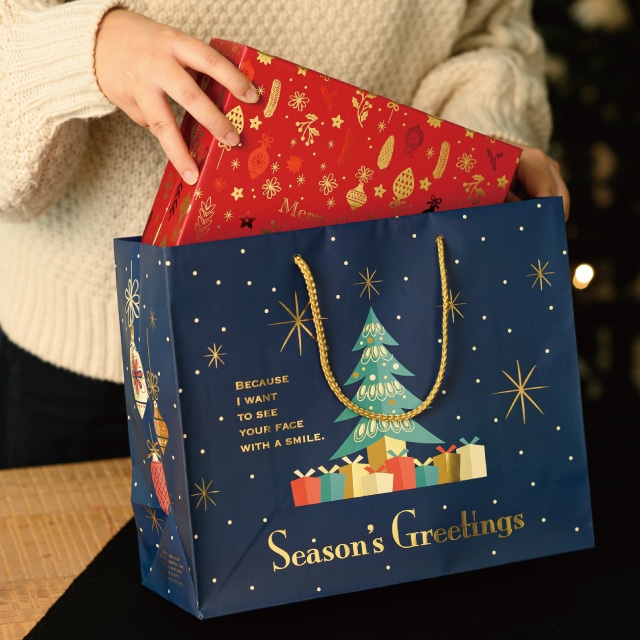 ★58-145-8-1 10枚 手提げ紙袋 クリスマスオーナメント 幅32×奥行14×高さ27cm