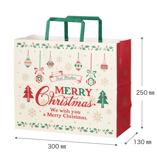 ★58-145-9-1 50枚 手提げ紙袋 クラシカルクリスマス幅30×奥行13×高さ25cm