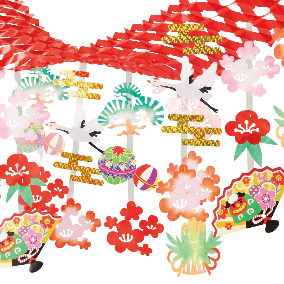 ★58-174-4-1 華やか扇正月プリーツハンガー