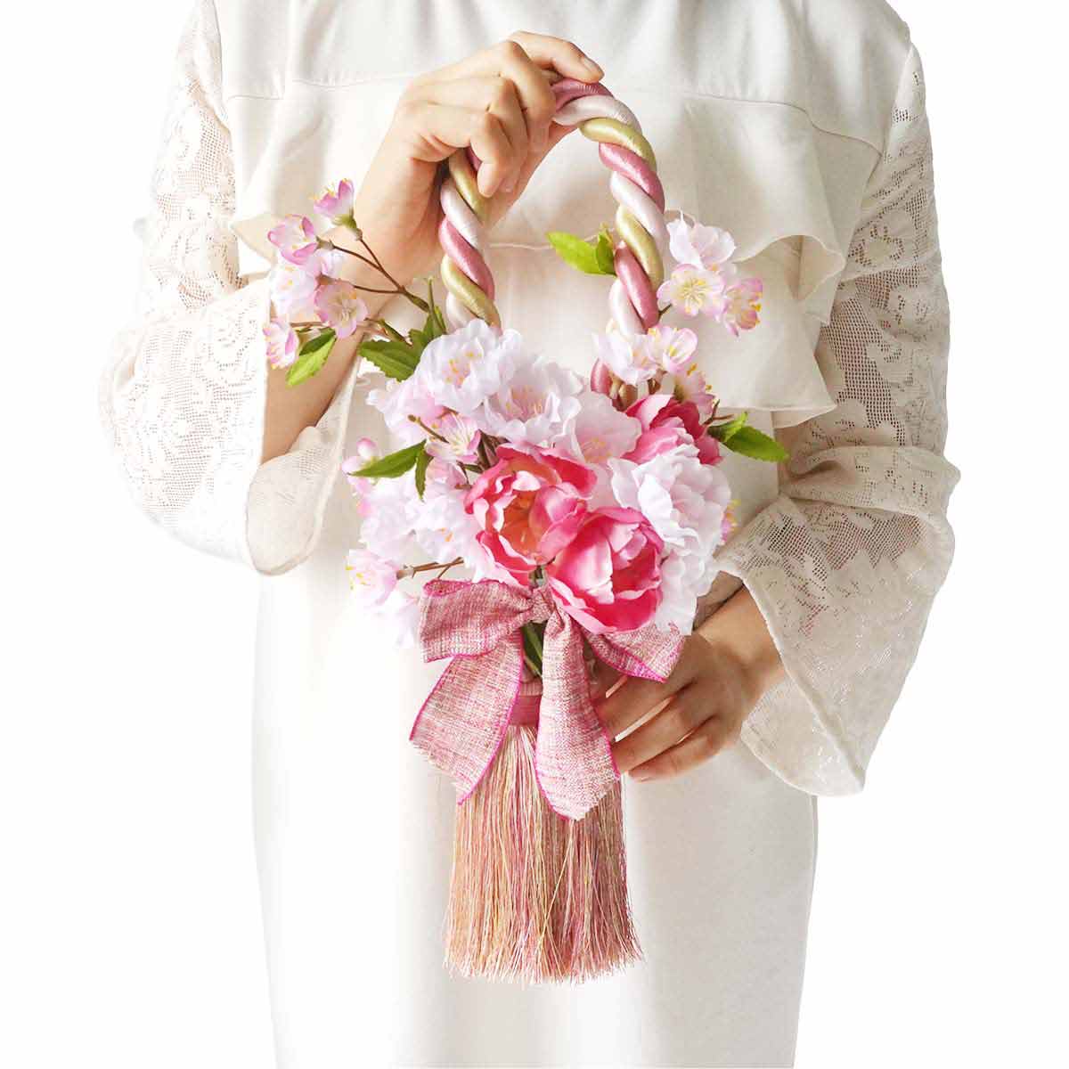 ★53-4-6-1 桜タッセル造花リース40cm