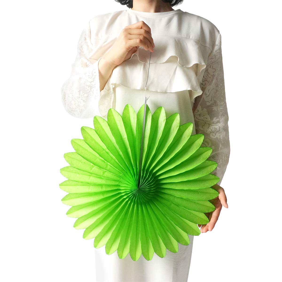 ★53-14-2-4 ハニカムラウンドペーパーファン44cm(ライトグリーン)