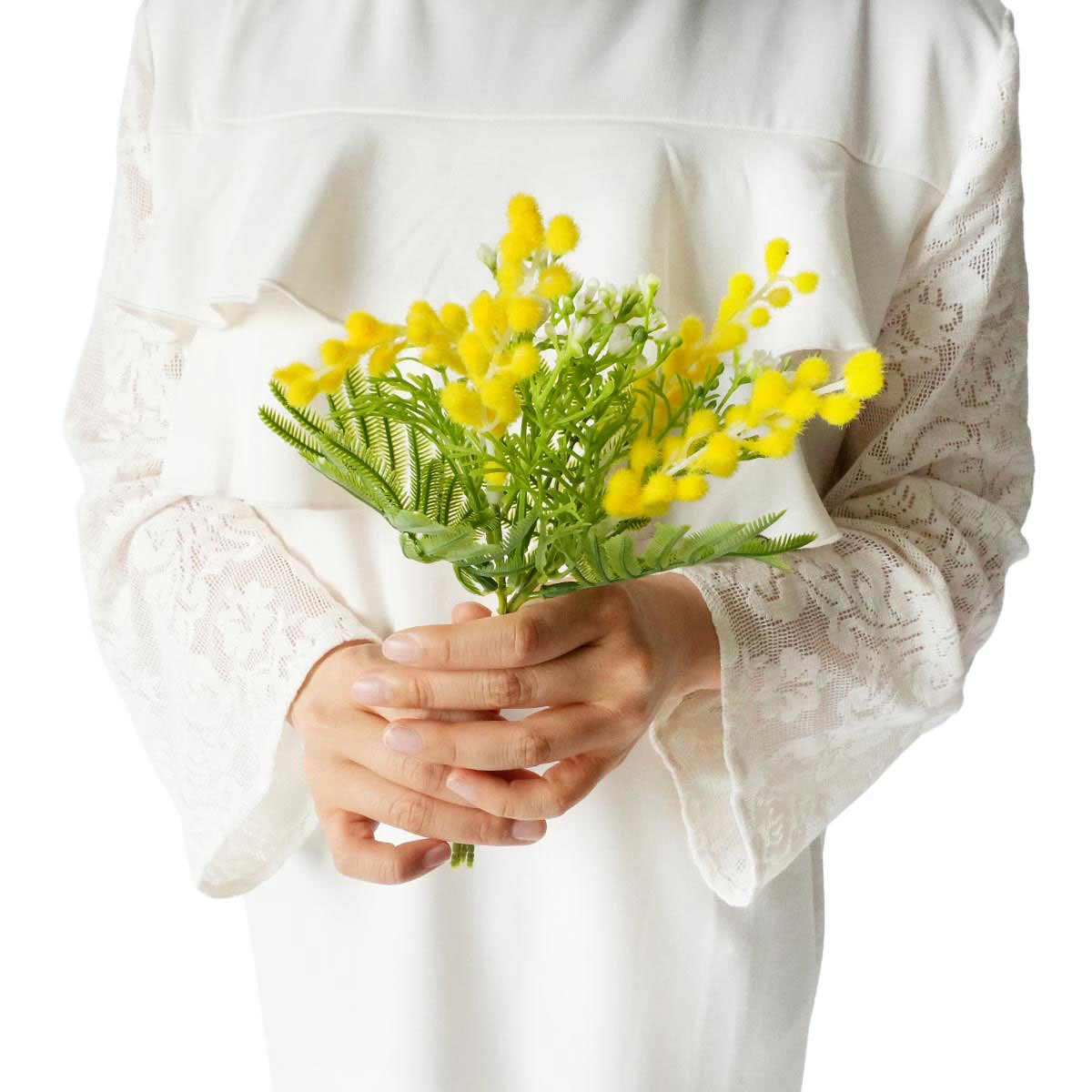 ★53-17-7-1 ミモザ&カスミソウ造花ブーケ26cm