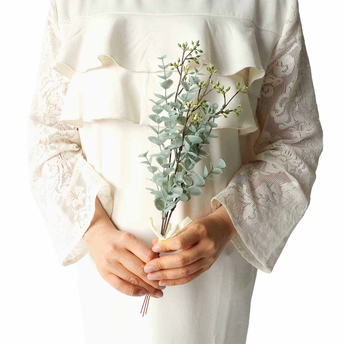 ★53-18-3-1 ケイティユーカリ造花バンドル38cm(シルバーグリーン)