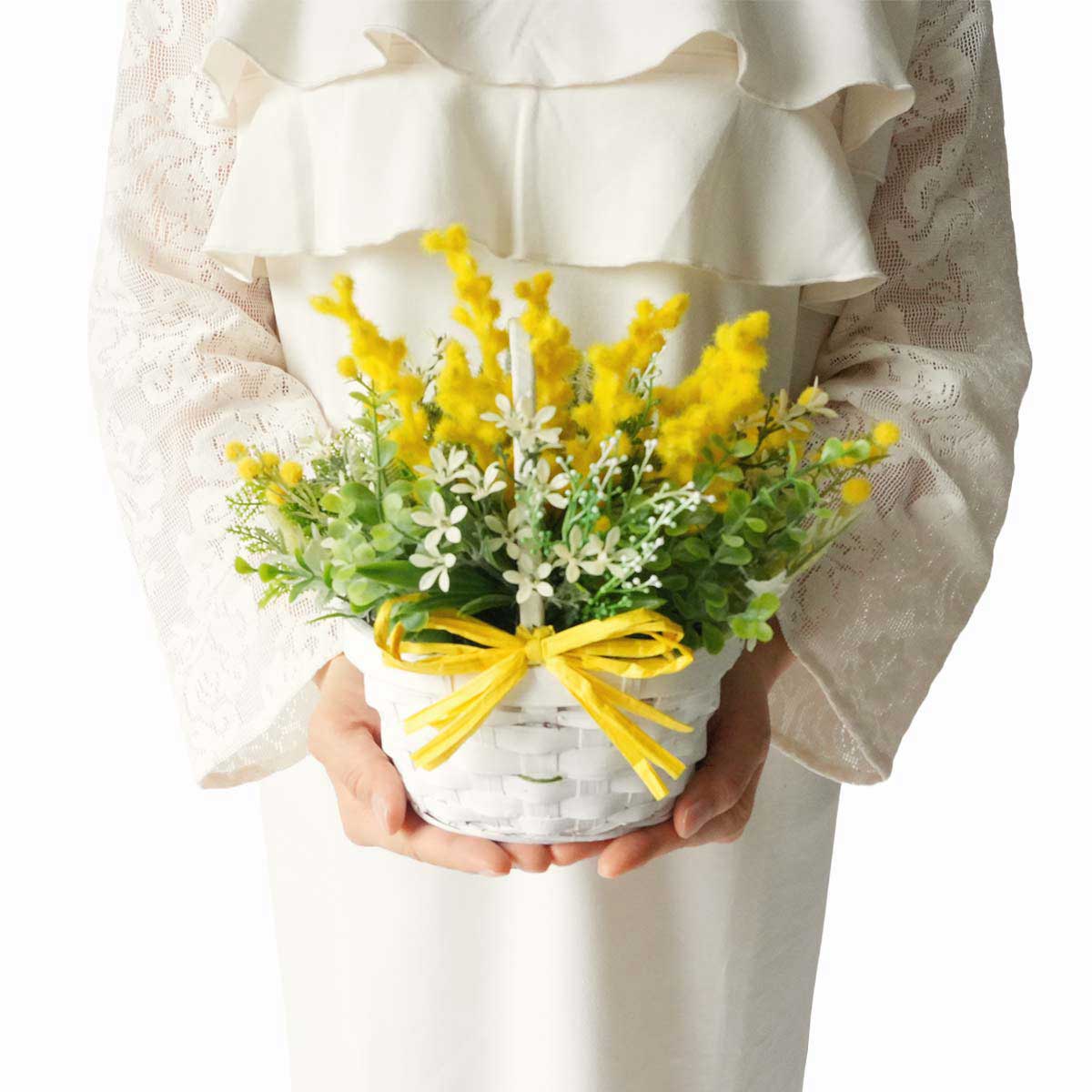 ★53-18-8-1 ミモザバスケット造花アレンジ