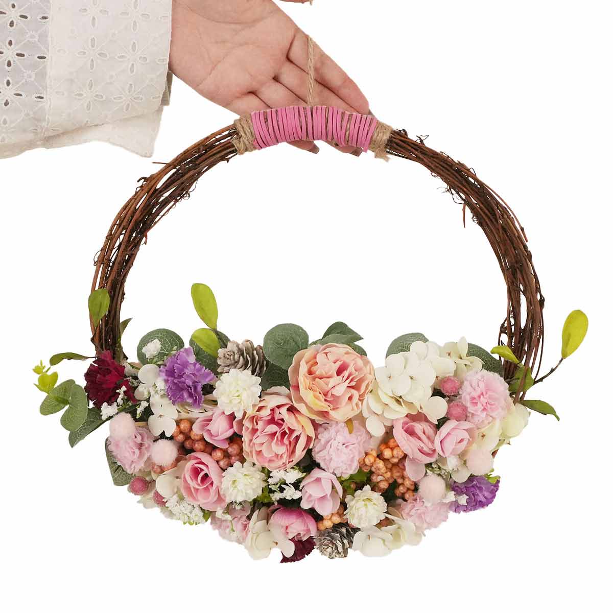 ★53-48-2-1 ナチュラルフラワーリース34cm (造花)