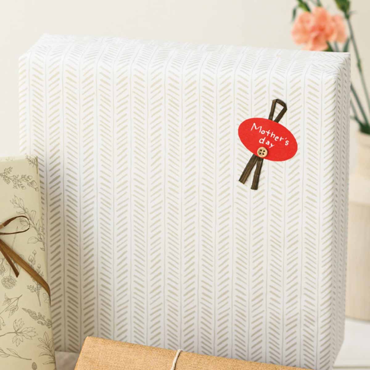 ★53-52-1-1 30枚 母の日リボン付きシール(ハンドメイドボタン)