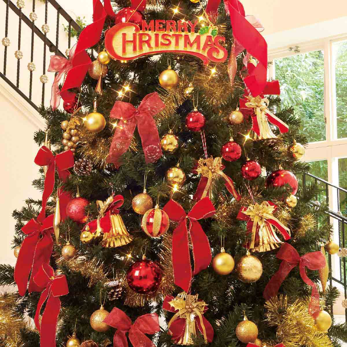 ★58-11-2-1 デラックスクリスマスツリーセット レッド高さ240×幅145cm