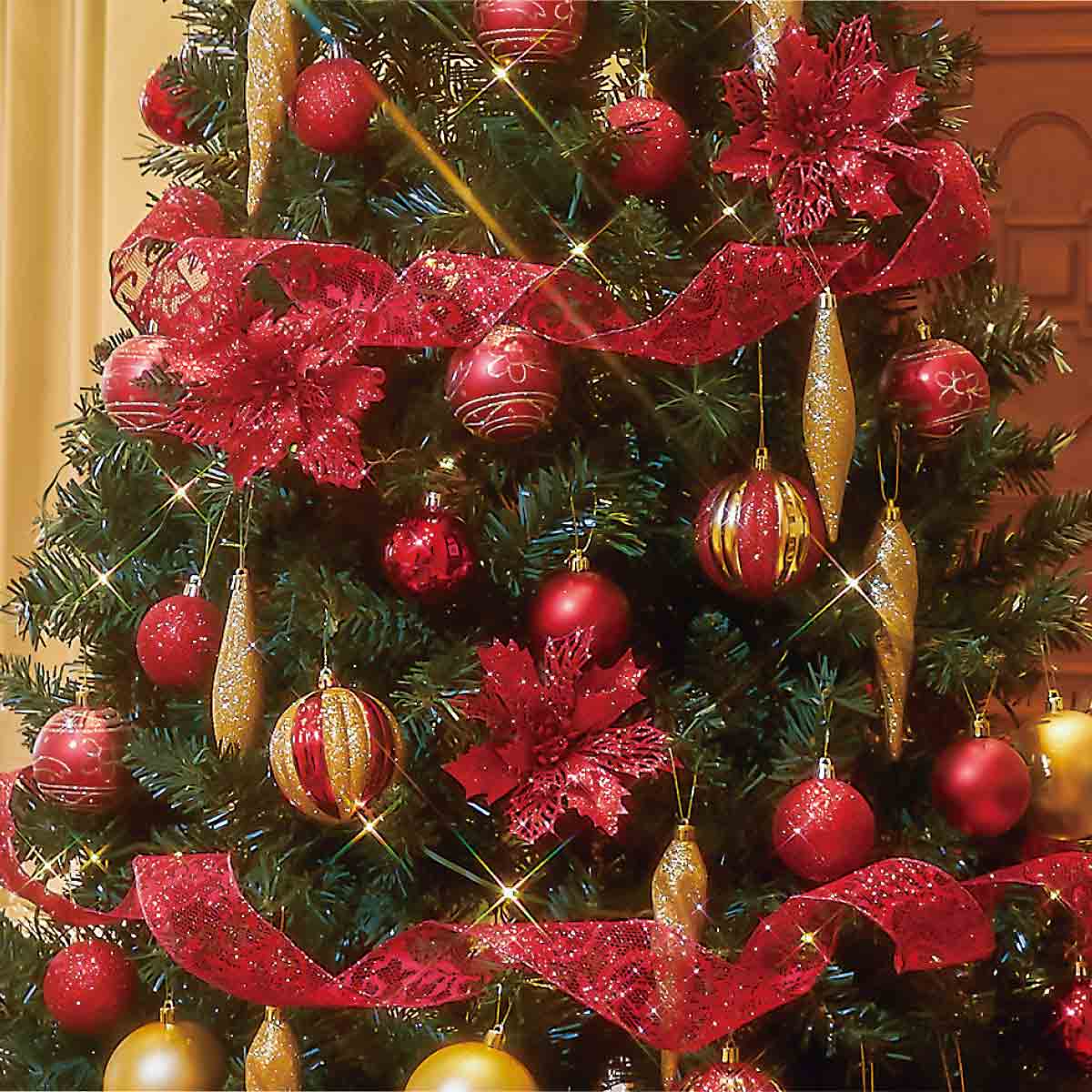 ★58-12-1-3 木製ベースクリスマスツリーセット レッド高さ210×幅112cm