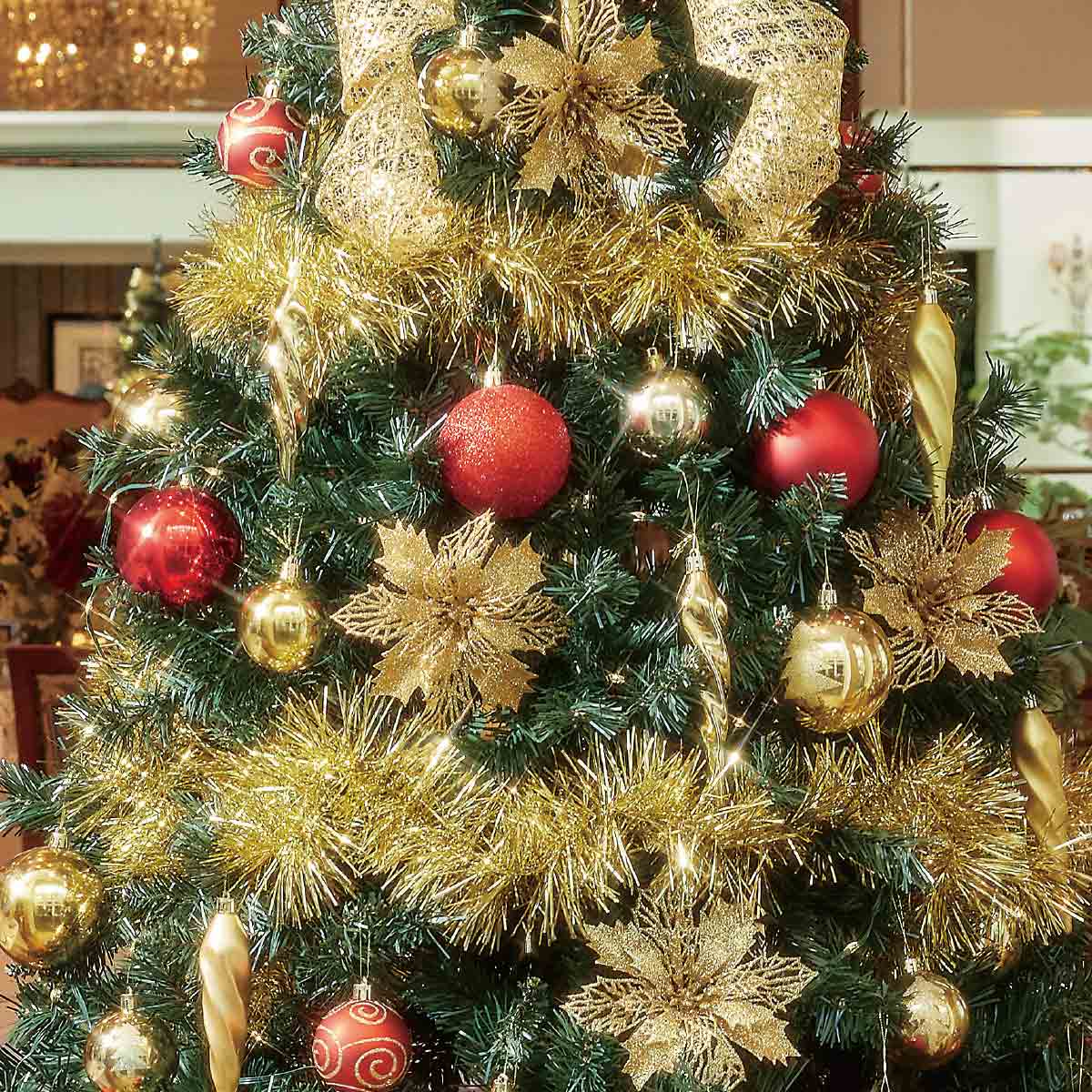 ★58-12-2-1 木製ベースクリスマスツリーセット ゴールド高さ150×幅82cm