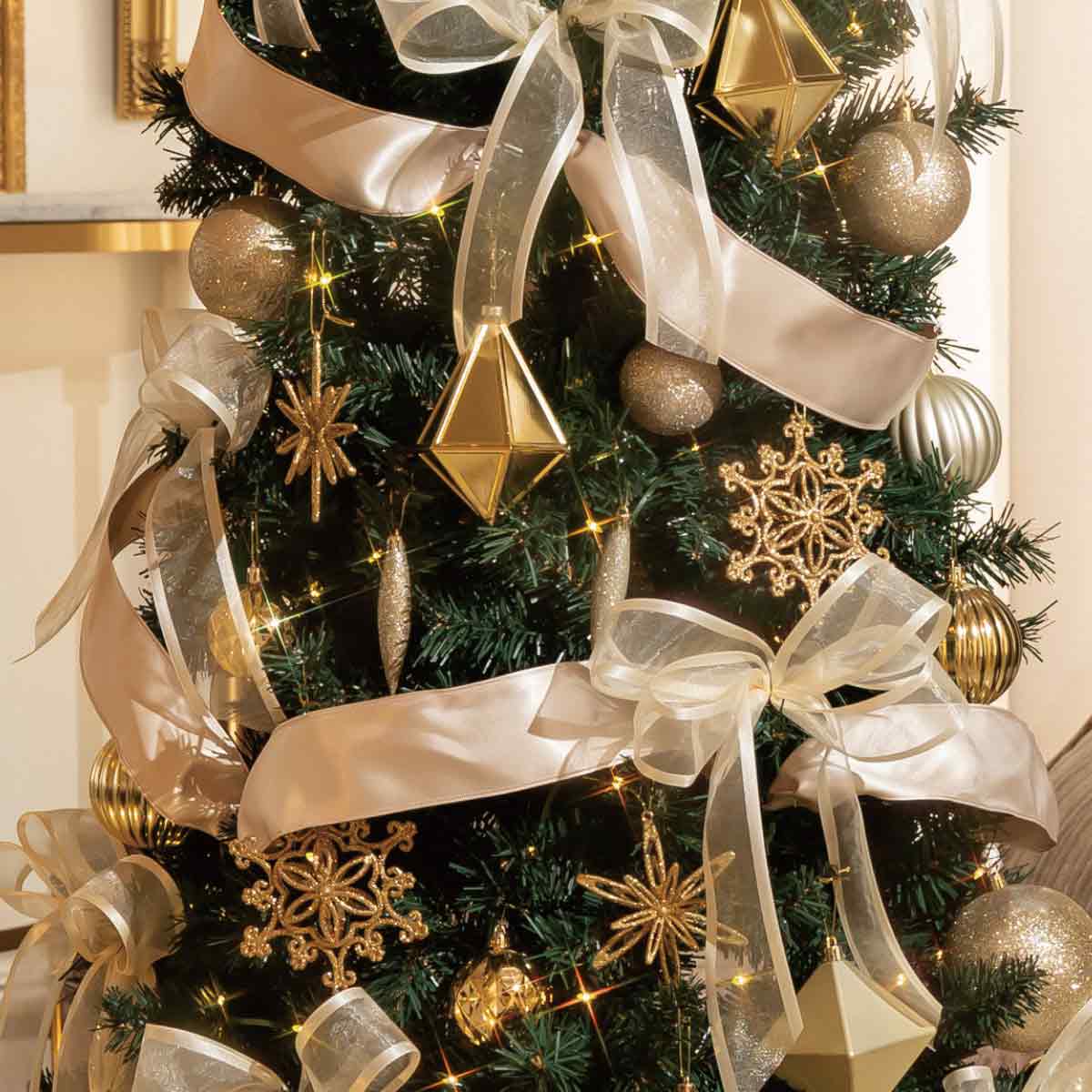 ★58-15-1-3 木製ベース スリムクリスマスツリーセット ゴールド高さ210×幅86cm