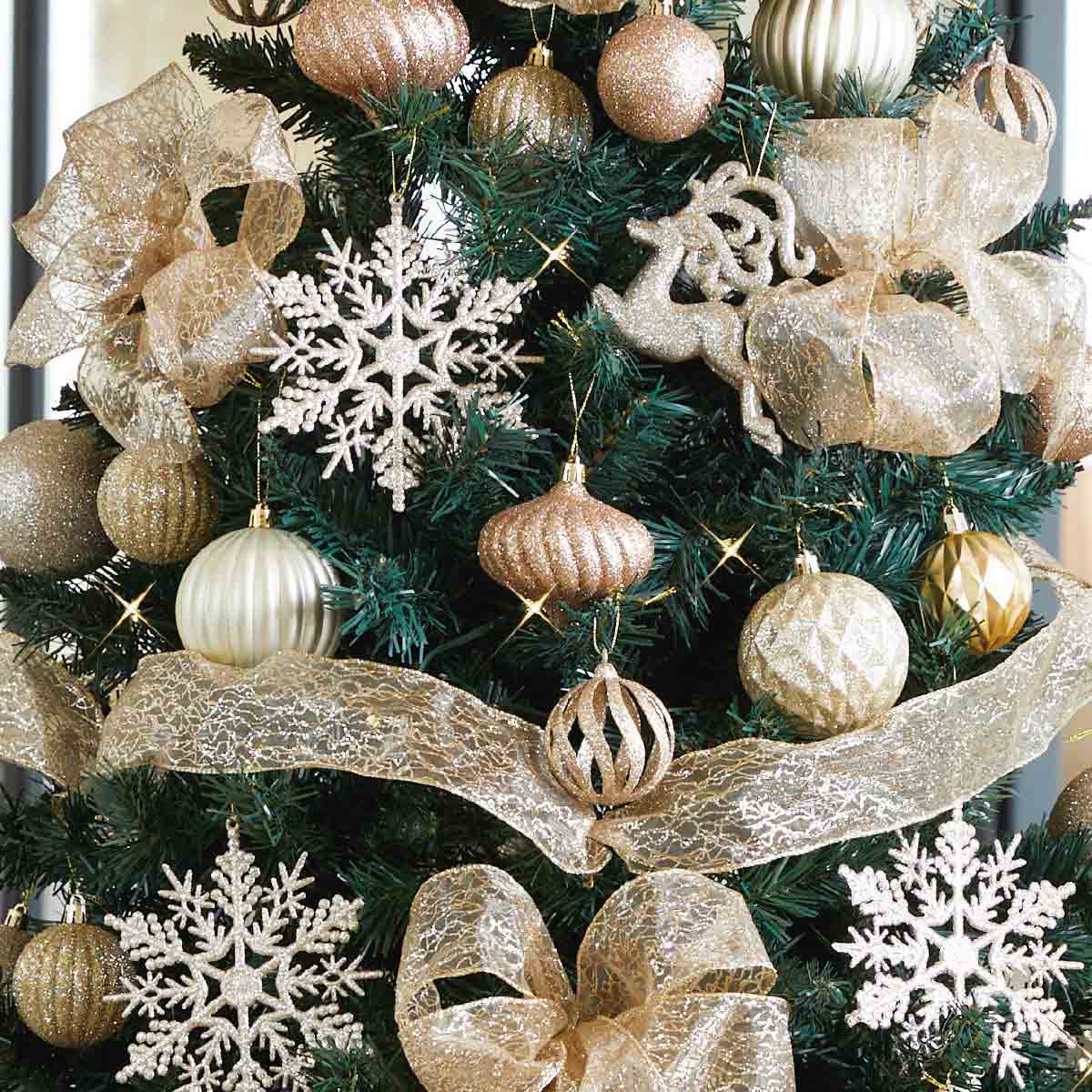 ★58-17-2-1 スクエアベースクリスマスツリーセット シャンパンゴールド高さ150×幅82cm