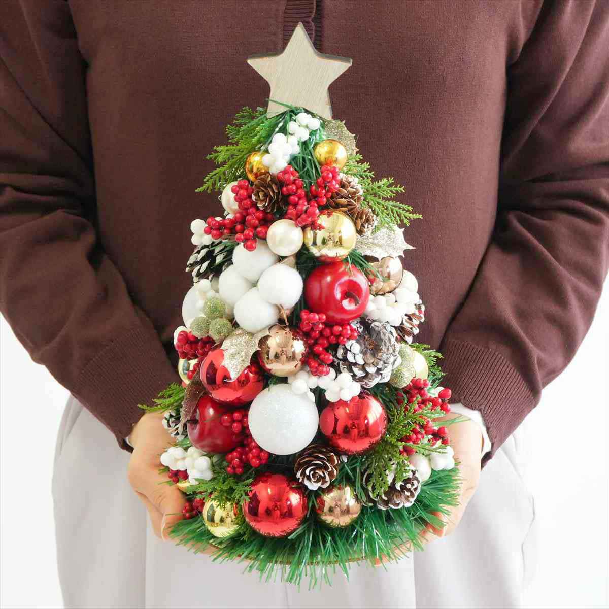 ★58-43-1-1 ミックス卓上ミニツリー30cmナチュラルレッド