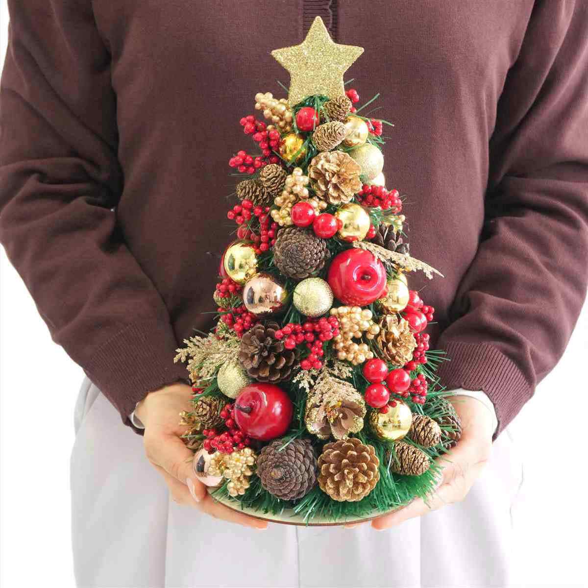 ★58-43-1-2 ミックス卓上ミニツリー30cmレッド&ゴールド