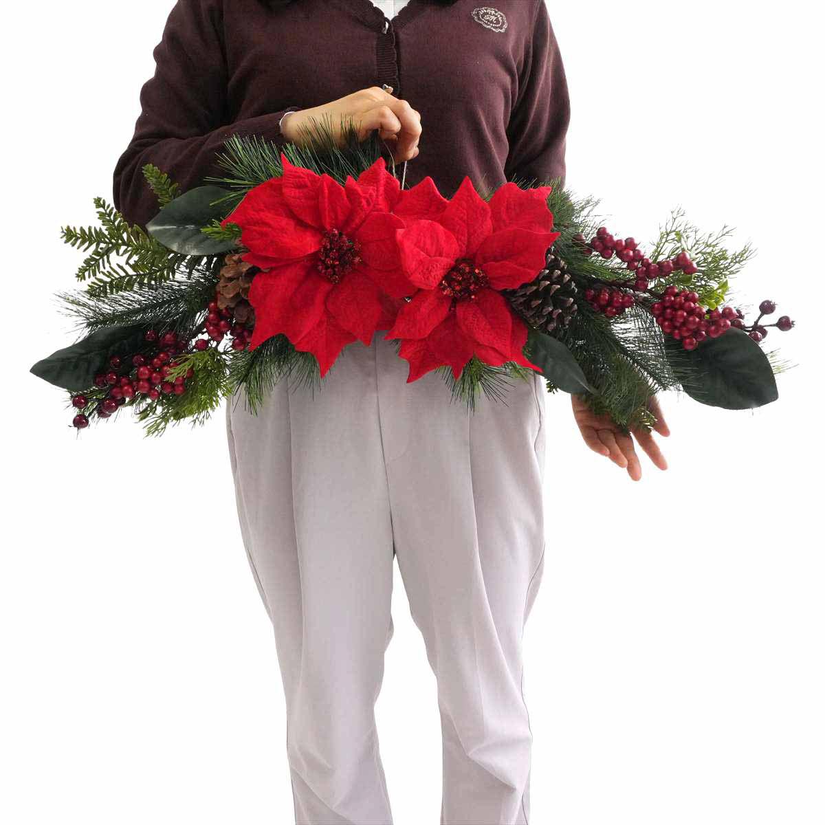 ★58-53-3-1 ポインセチア造花スワッグ30cm