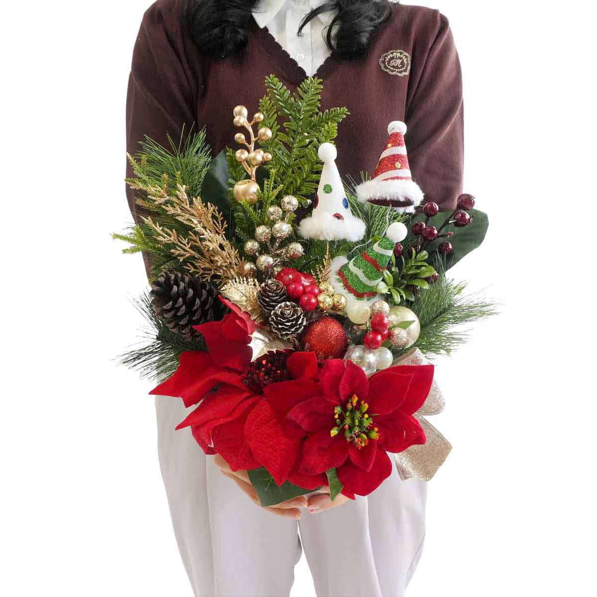 ★58-53-4-1 ポインセチア造花アレンジ高さ42cm