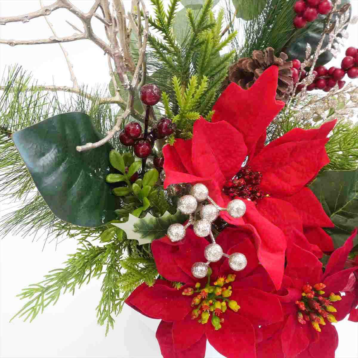 ★58-54-4-1 クラシカルポインセチア造花アレンジ高さ72cm