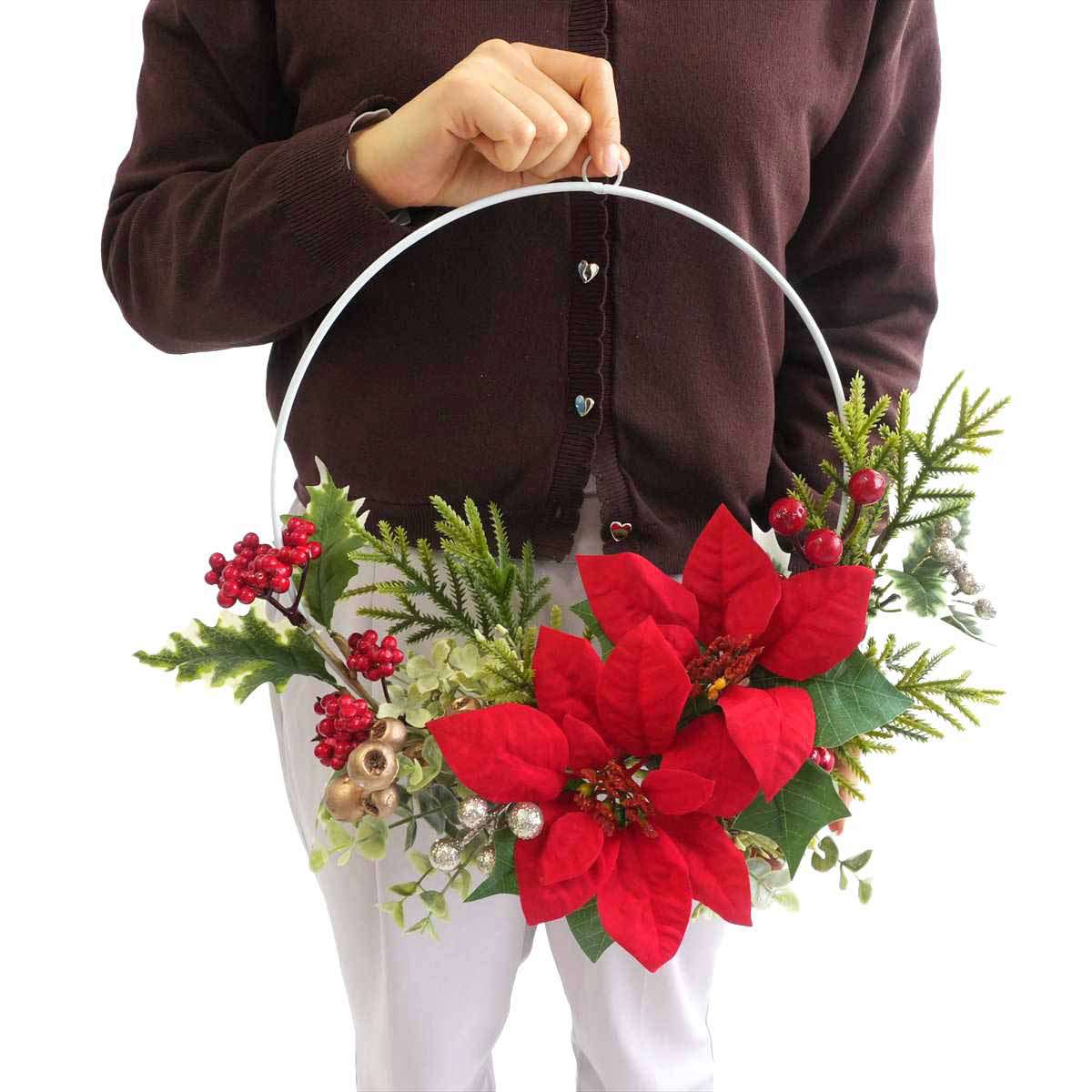 ★58-54-5-1 ポインセチア造花リース幅45cm