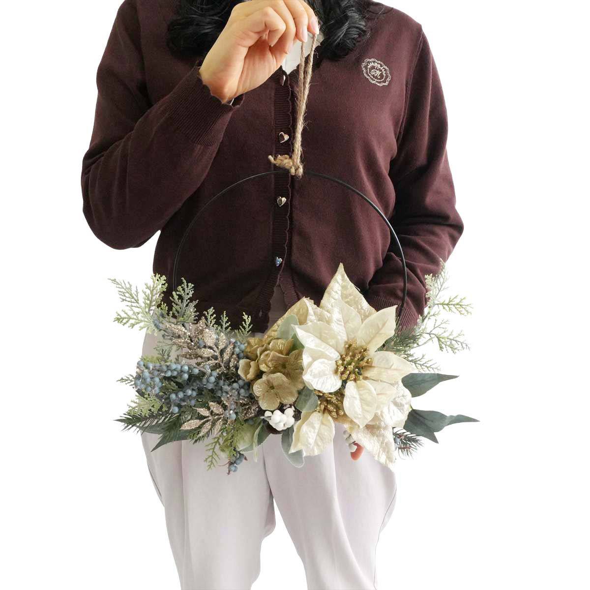 ★58-55-2-1 ウィンターポインセチア造花リース