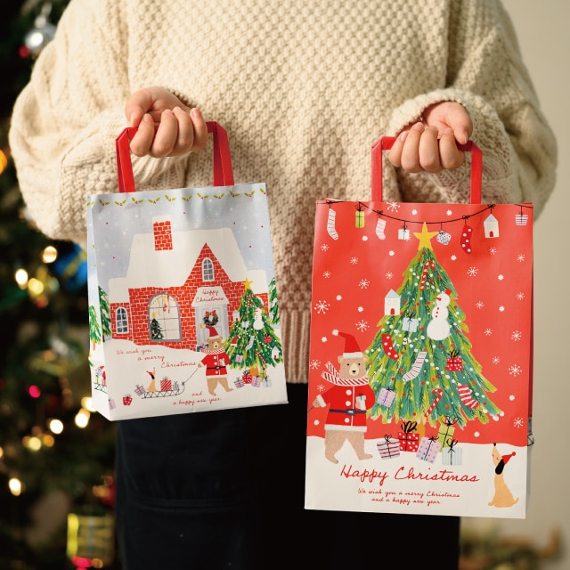 ★58-145-4-2 50枚 手提げ紙袋 クリスマスベアラー幅22×奥行12×高さ31cm
