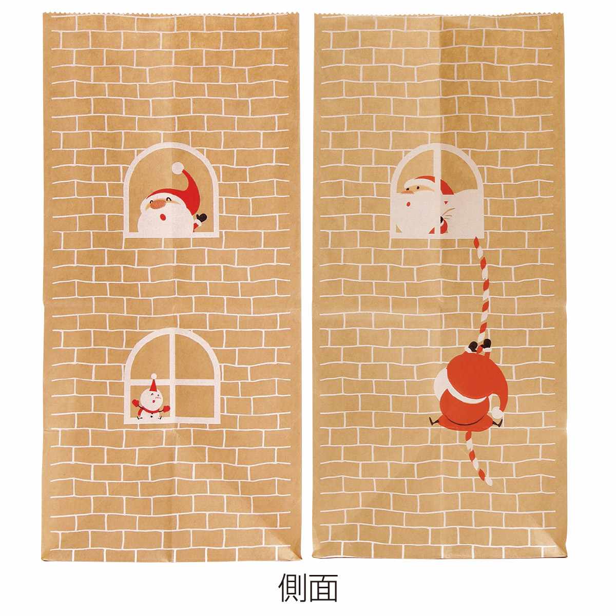 ★58-145-5-1 50枚 手提げ紙袋 豆サンタクラフト幅18×奥行10.5×高さ22.5cm