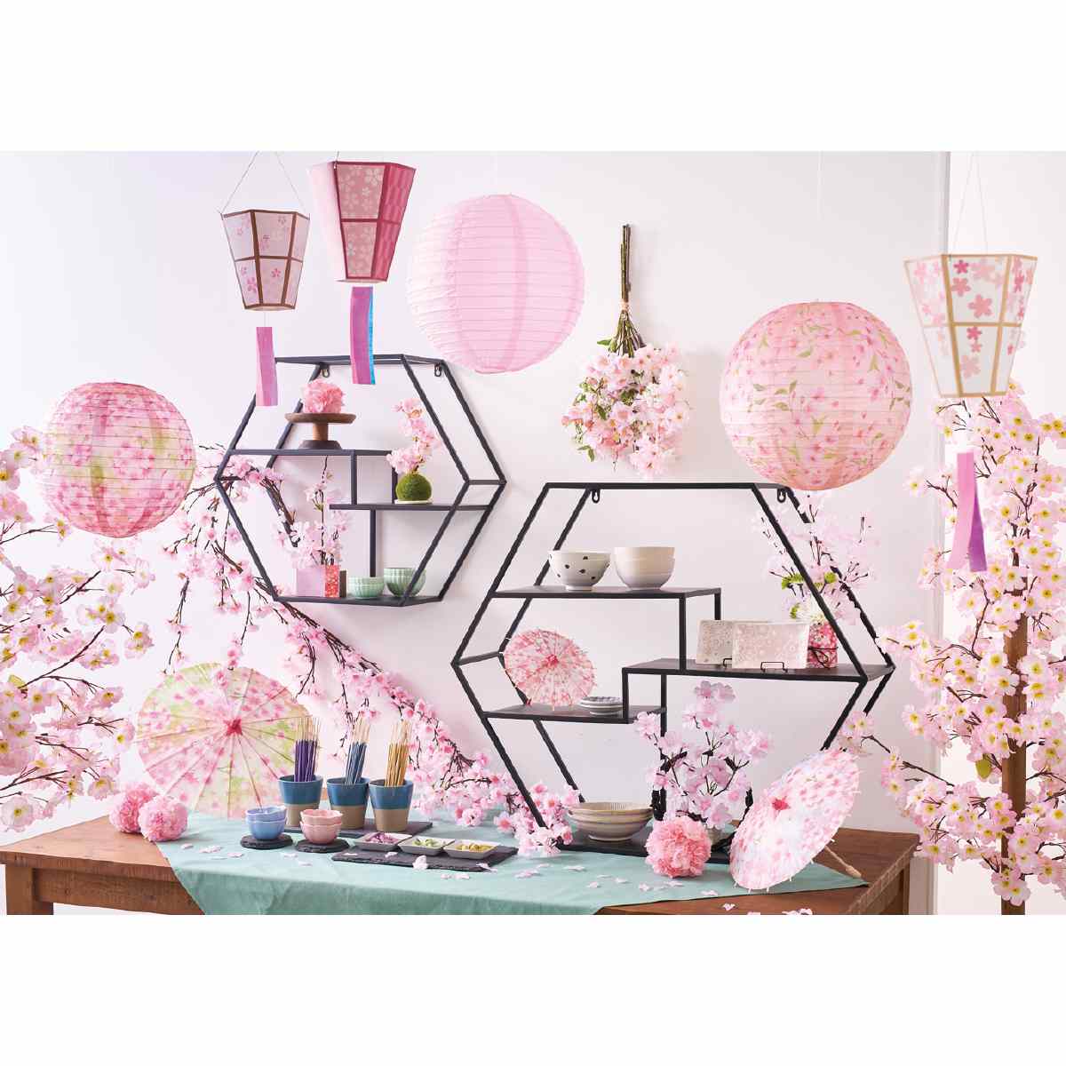 ★53-2-2-2 紙製ちょうちんピンク(白桜)