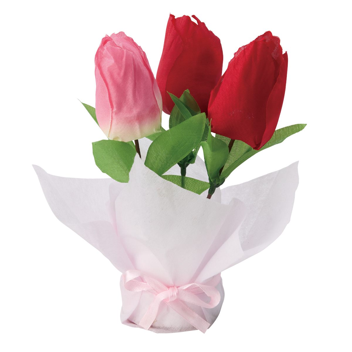 ★53-16-8-1 3個 チューリップ造花プチラップセット 高さ19cm(ピンク)