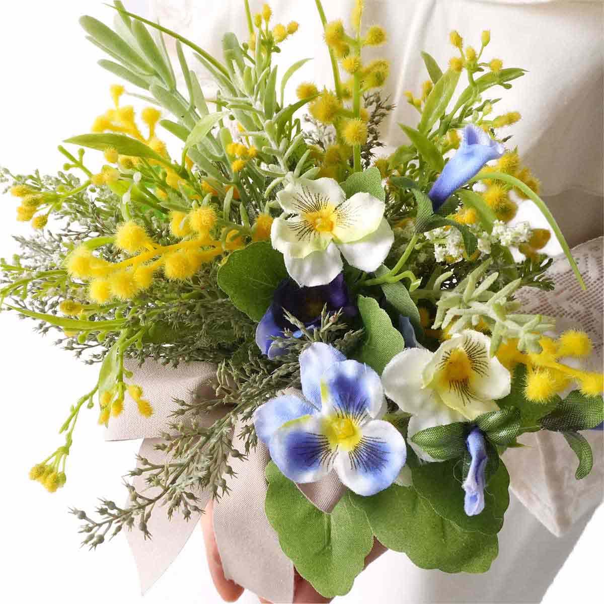 ★53-17-4-1 ミモザ盛カゴアレンジ 高さ8cm