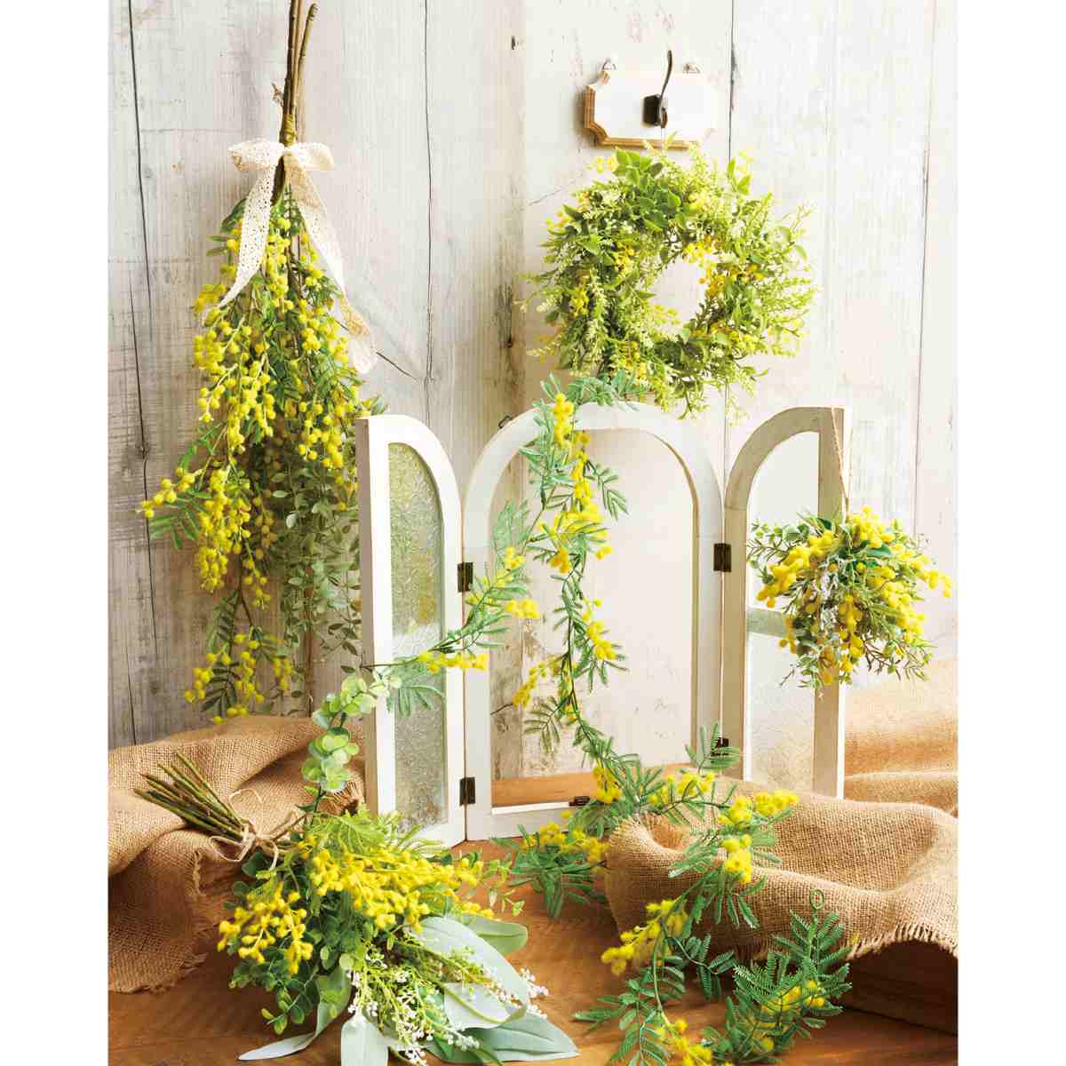 ★53-17-5-1 ミモザ造花ボールハンギング20cm