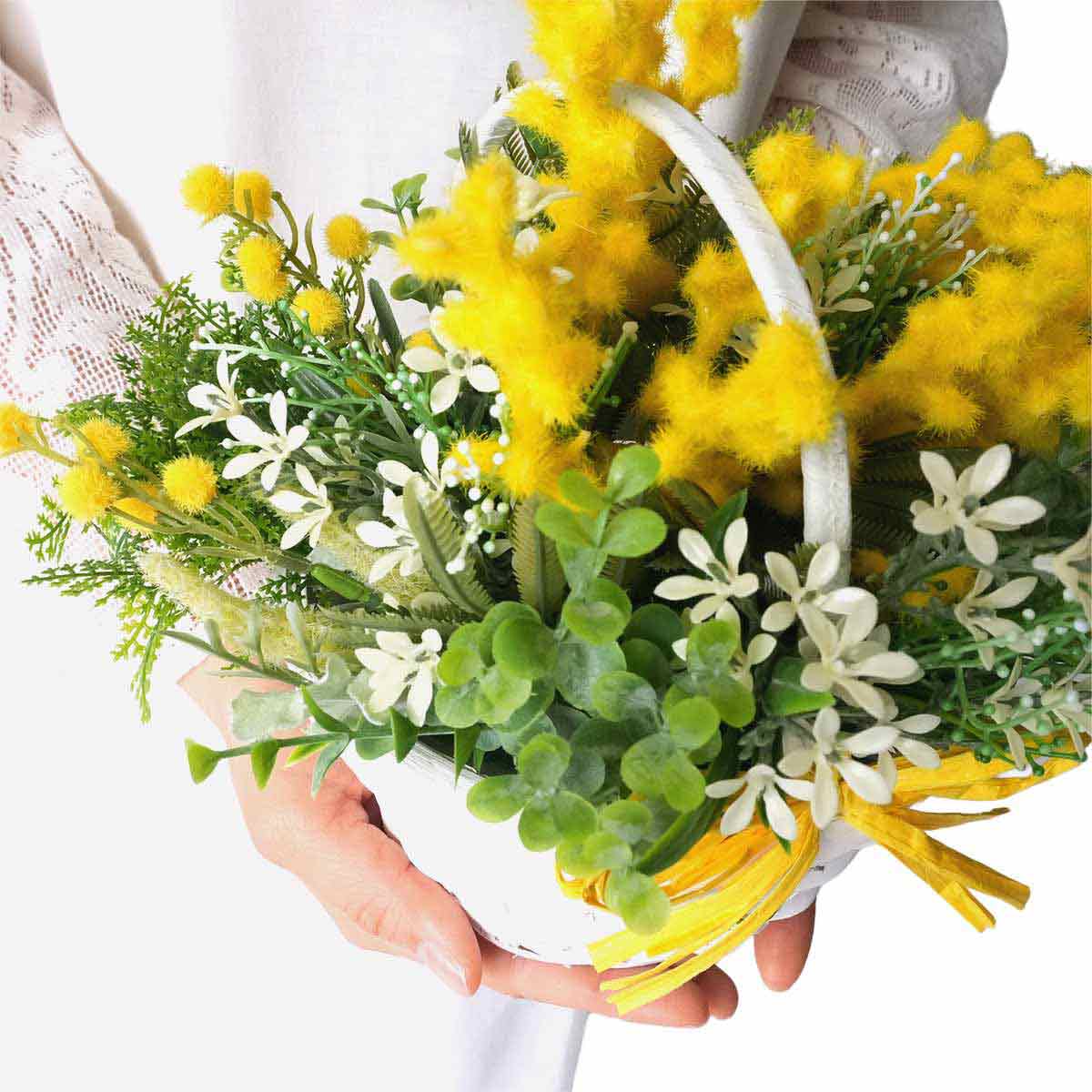 ★53-18-8-1 ミモザバスケット造花アレンジ