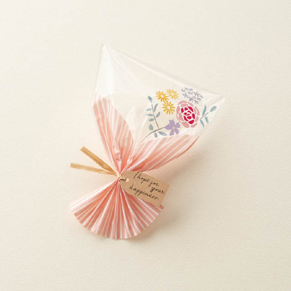 ★53-28-1-2 50枚【HEADS】OPPギフトバッグ ブーケプリント(小)ピンク