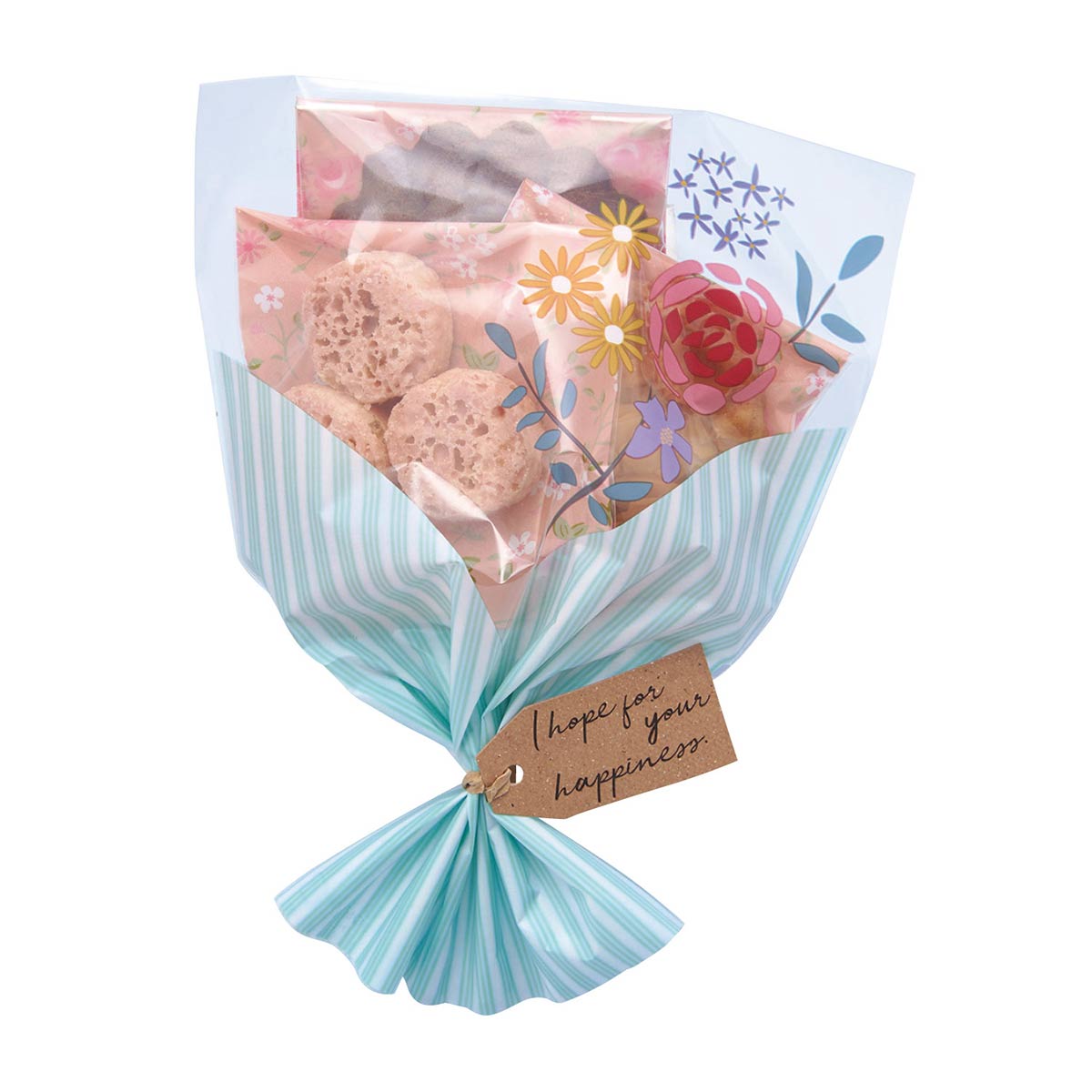 ★53-28-1-3 50枚【HEADS】OPPギフトバッグ ブーケプリント(大)ミント