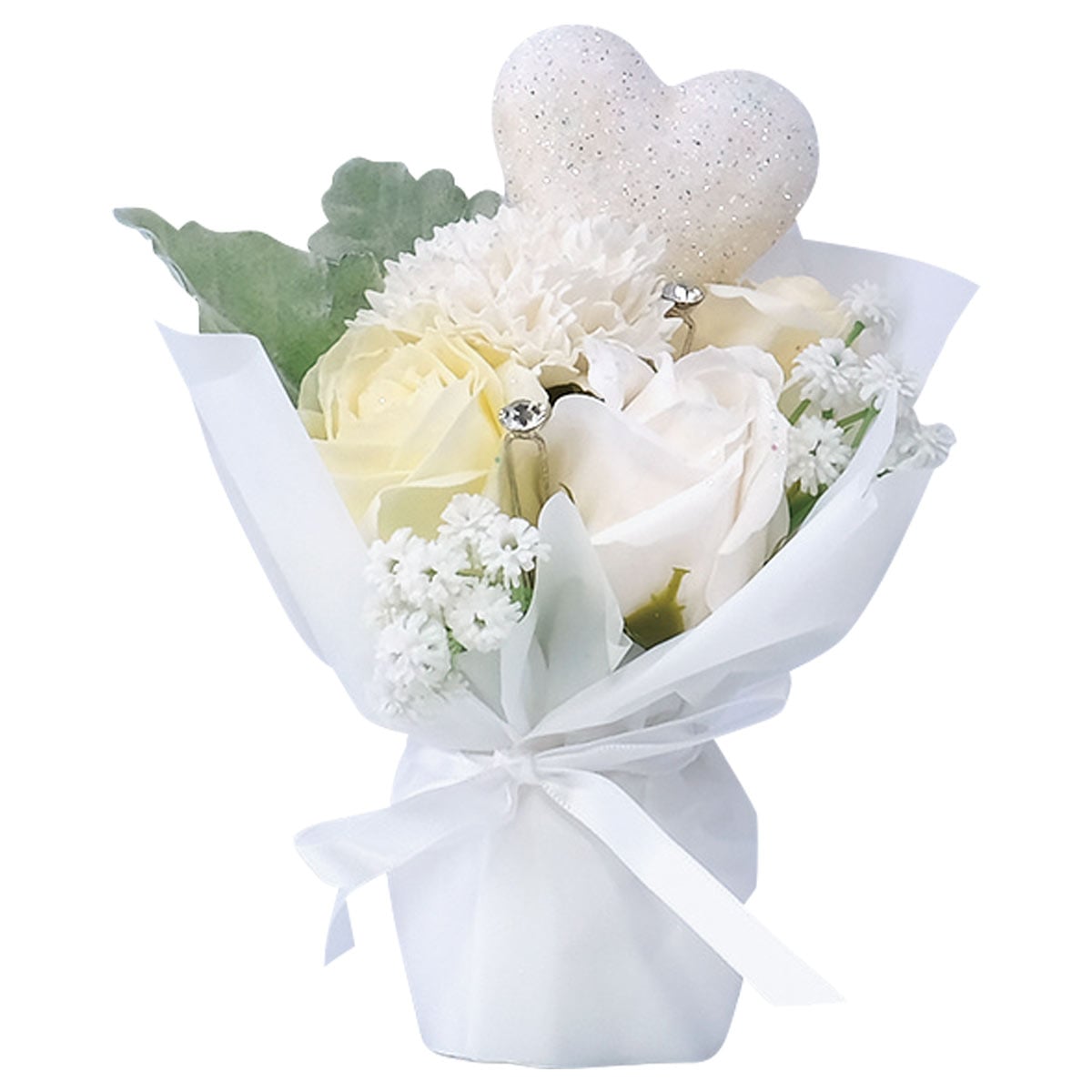 ★53-41-1-1 ハートブリキソープフラワー 高さ24cm(ホワイト)