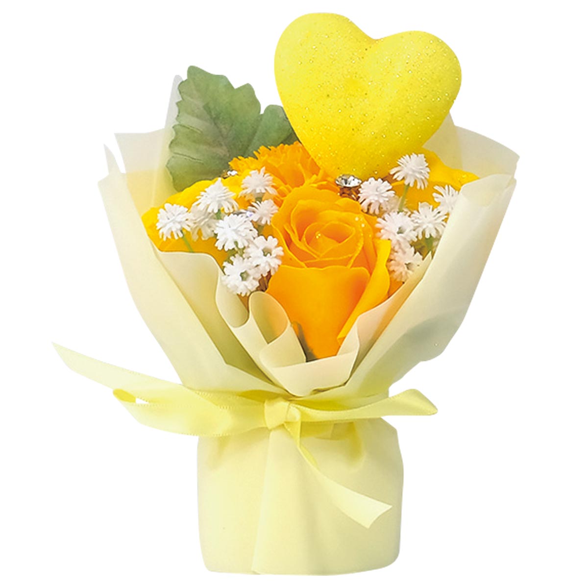 ★53-41-1-2 ハートブリキソープフラワー 高さ24cm(イエロー)