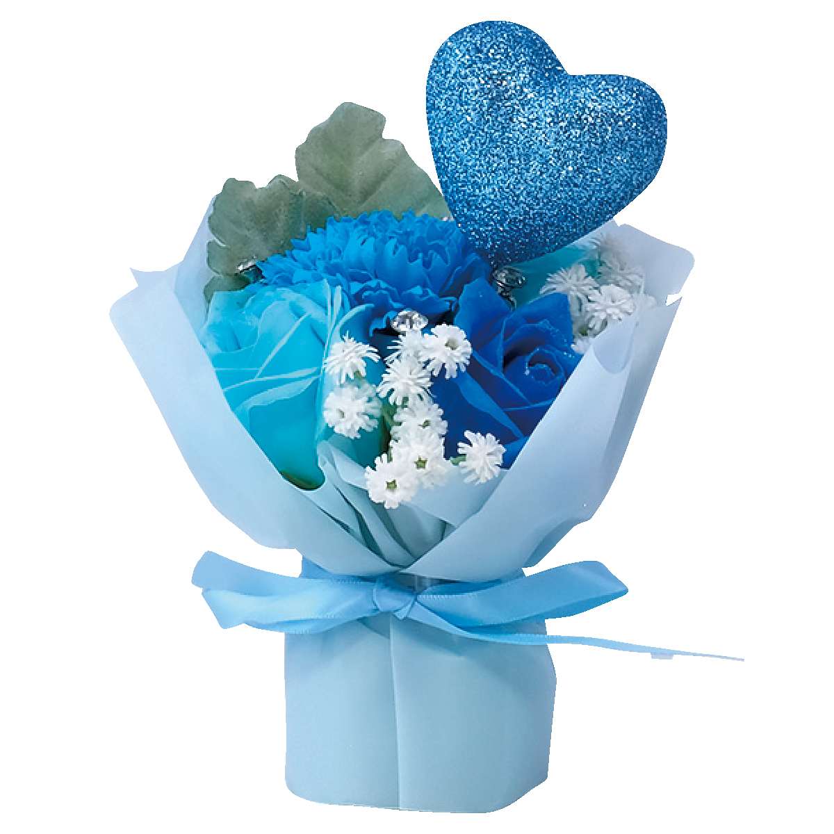 ★53-41-1-3 ハートブリキソープフラワー 高さ24cm(ブルー)