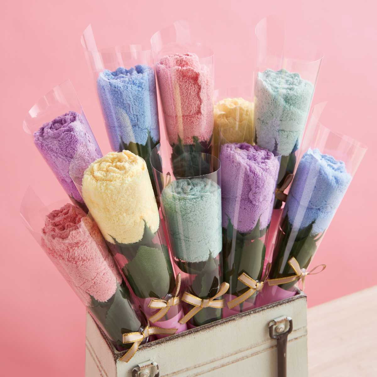 ★53-53-1-1 100個 ふんわりローズ花束タオルハンカチ