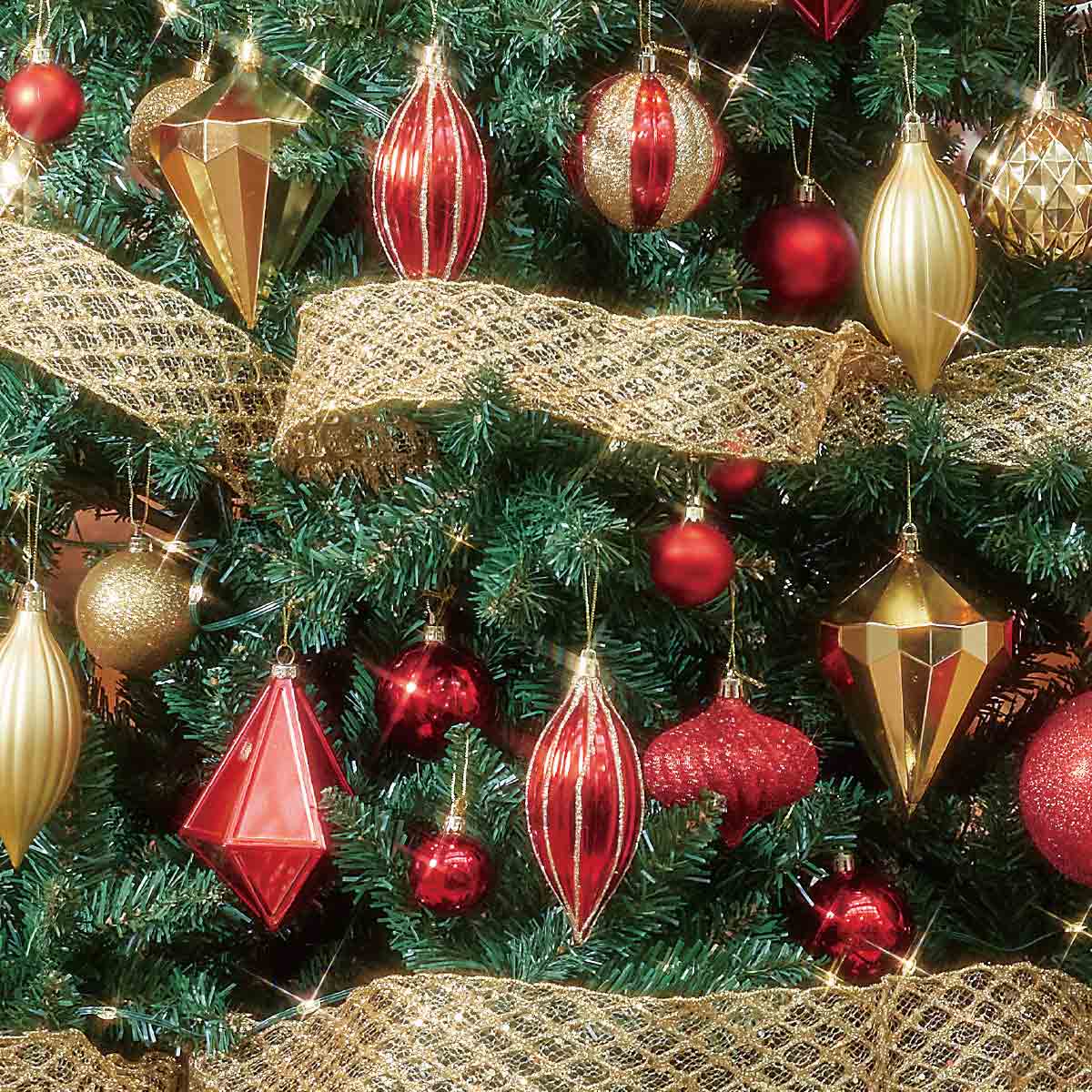 ★58-10-3-2 コンチネンタルクリスマスツリーセット ゴールド・レッド高さ180×幅110cm